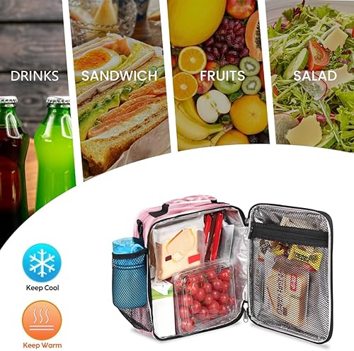 Miniatura 4 de Flamingo Feather Pattern Kids Lunch Bag, Insulated Lunch Box for School Reusable Lunch Tote with Shoulder Strap Leakproof Waterproof for Boys Girls