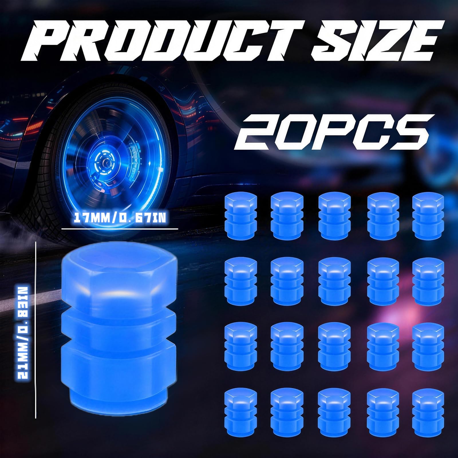 20Pcs Glow in The Dark Tire Valve Caps, Fluorescent Tire Valve Caps for Cool Car Decorations, Universal Luminous Car Tire Valve Caps Fits Car Truck SUV Motorcycle Bicycle (Five-Colors-20pcs) — view 2