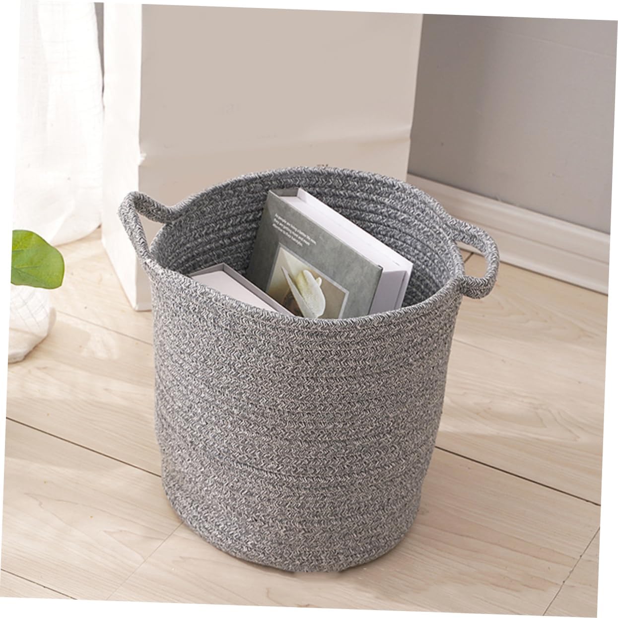 Cabilock Portable Large Cotton Rope Laundry Basket with Integrated Handles Dual Color Storage Hamper for Clothes Blankets and Suitable for Bathroom Nursery and Laundry Use