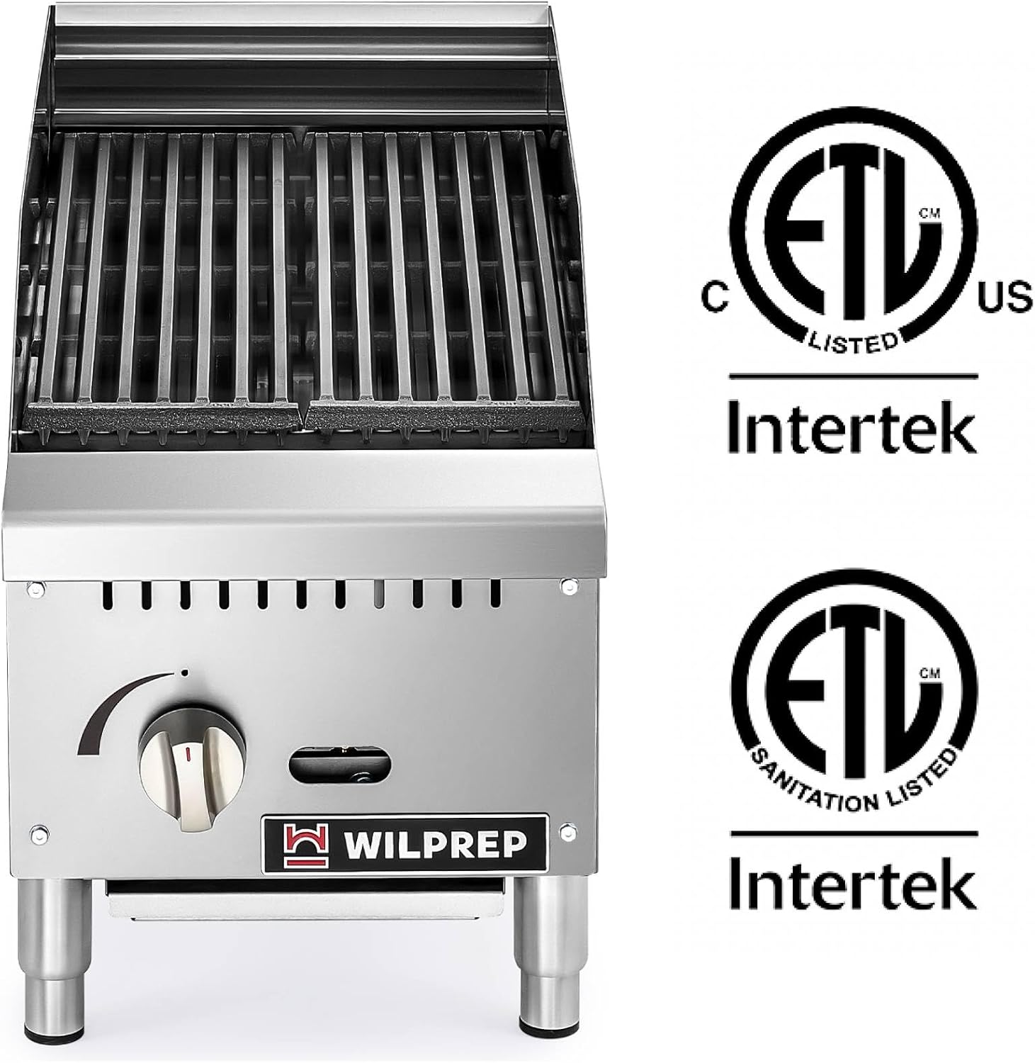 WILPREP Gas Countertop Radiant Charbroiler, 12 in Commercial With 35000 BTU U-Shaped Burner & 2 Cast Iron Grates, NG LPG Compatible for Home Commercial Kitchen