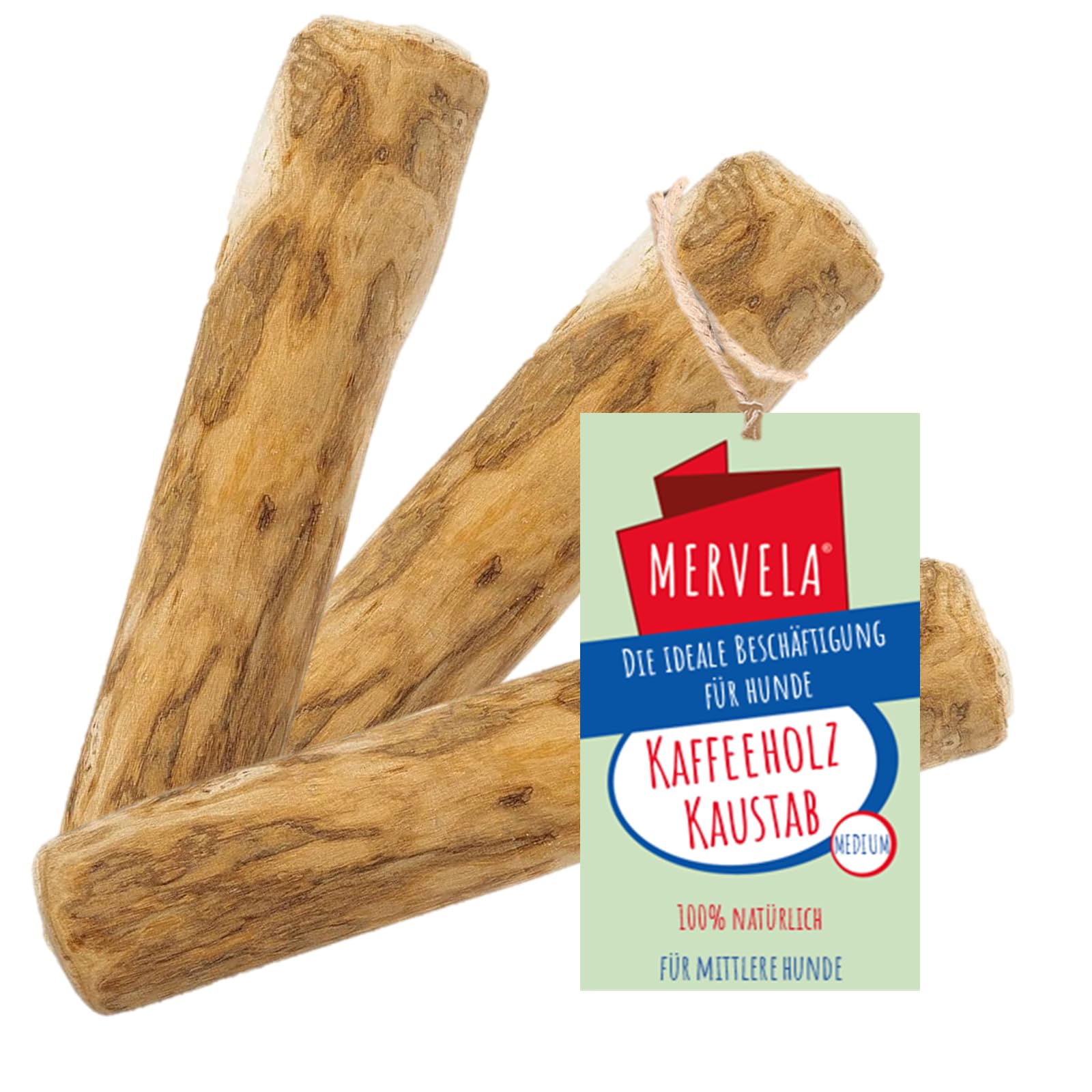MERVELA® Kaffeeholz für Hunde – Natürliches Kauspielzeug aus nachhaltigem Holz – Langlebiges Hundespielzeug für Zahnpflege und Kauspaß – Ideal für große Hunde (Medium, 3 Stück)