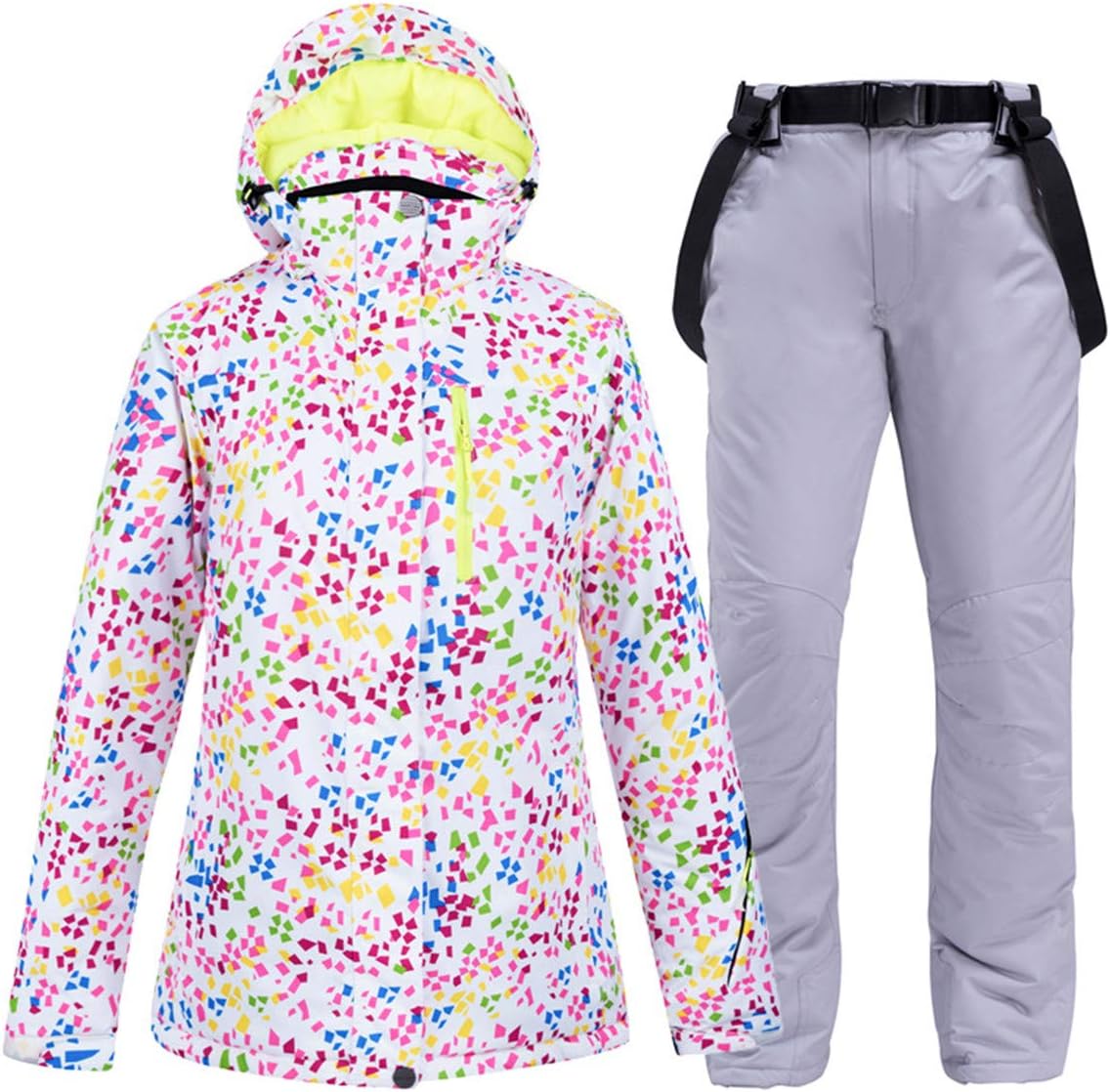 Women's 2 Pcs Outdoor Mountain Sweety Ski Jacket Windproof Waterproof Snow Snowboard Coat with Ski Bib Pants Set