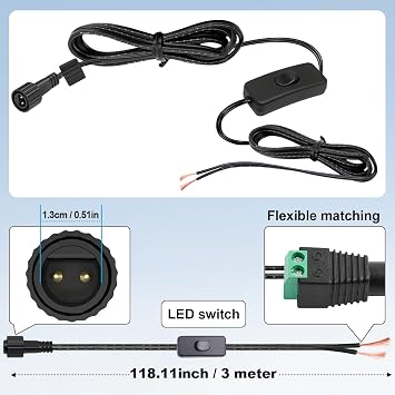 3M Power Wire Lead Replacement LED for CZJUTAI LED Power Transformers - Waterproof Screw Type DC 2 Pin Connector [LEWB]