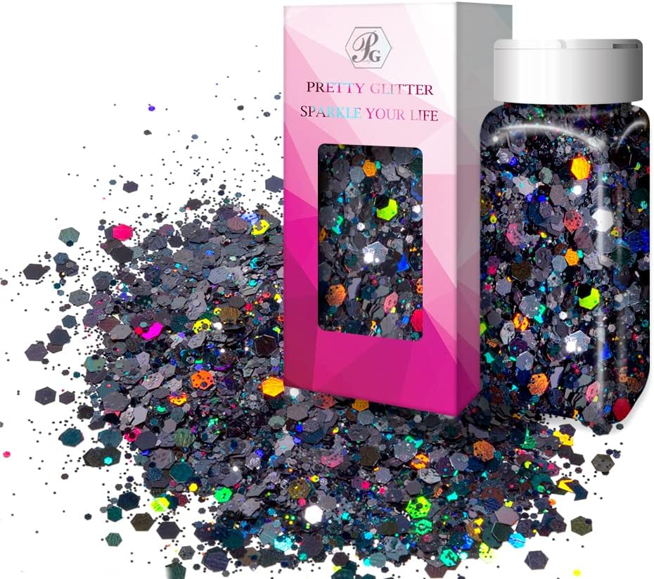 PrettyG 2oz Shakers / 57Gram Box Chunky Mixes Holographic Sequin Glitters Powder for Resin Crafts Tumblers Slime Nail Art Decoration LBC1000