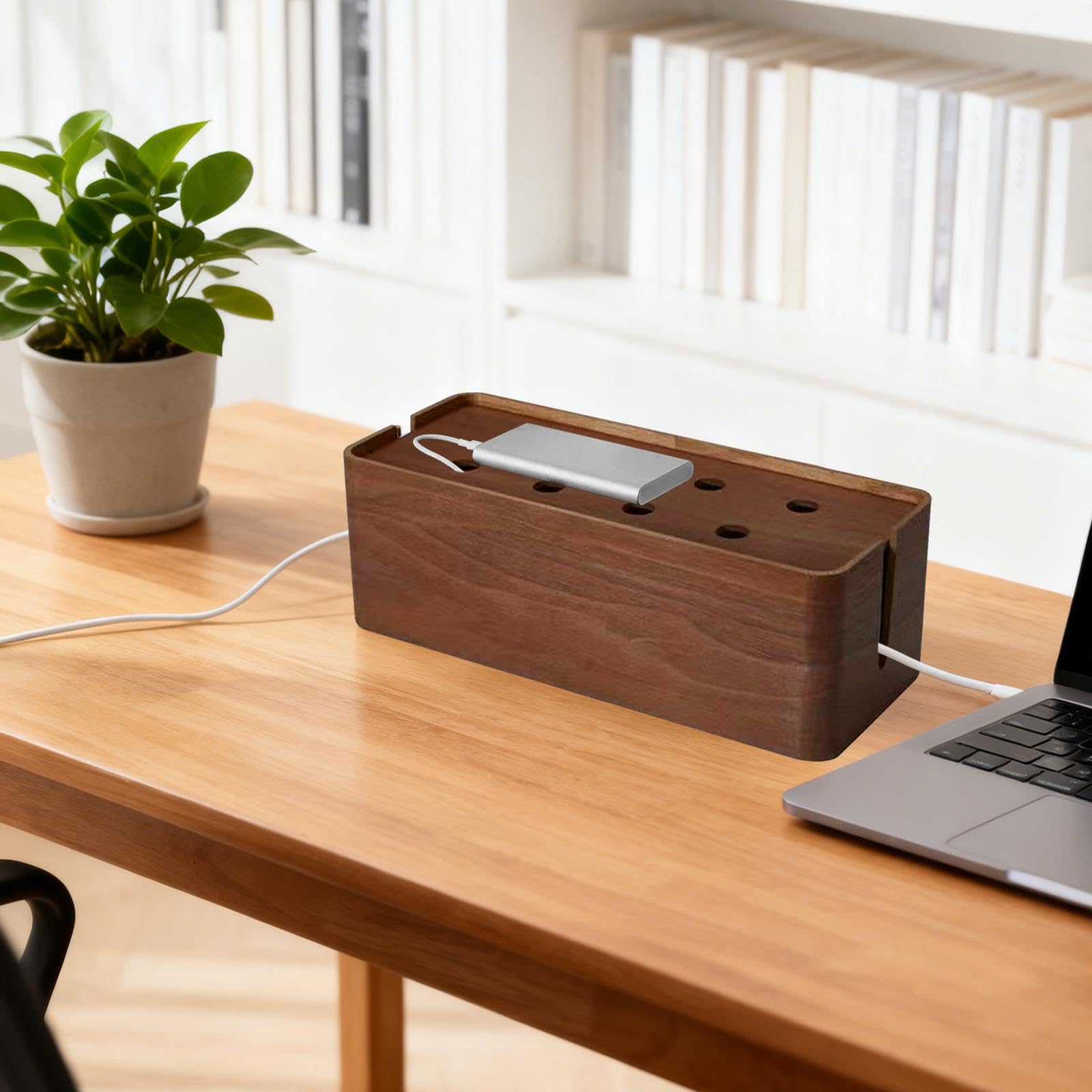 Generic Caja Organizadora de Cables con Compartimento para Ocultar Regleta Organizador de Alambres Y Accesorios Electrónicos de Madera Estuche Protector de Ca, Grande