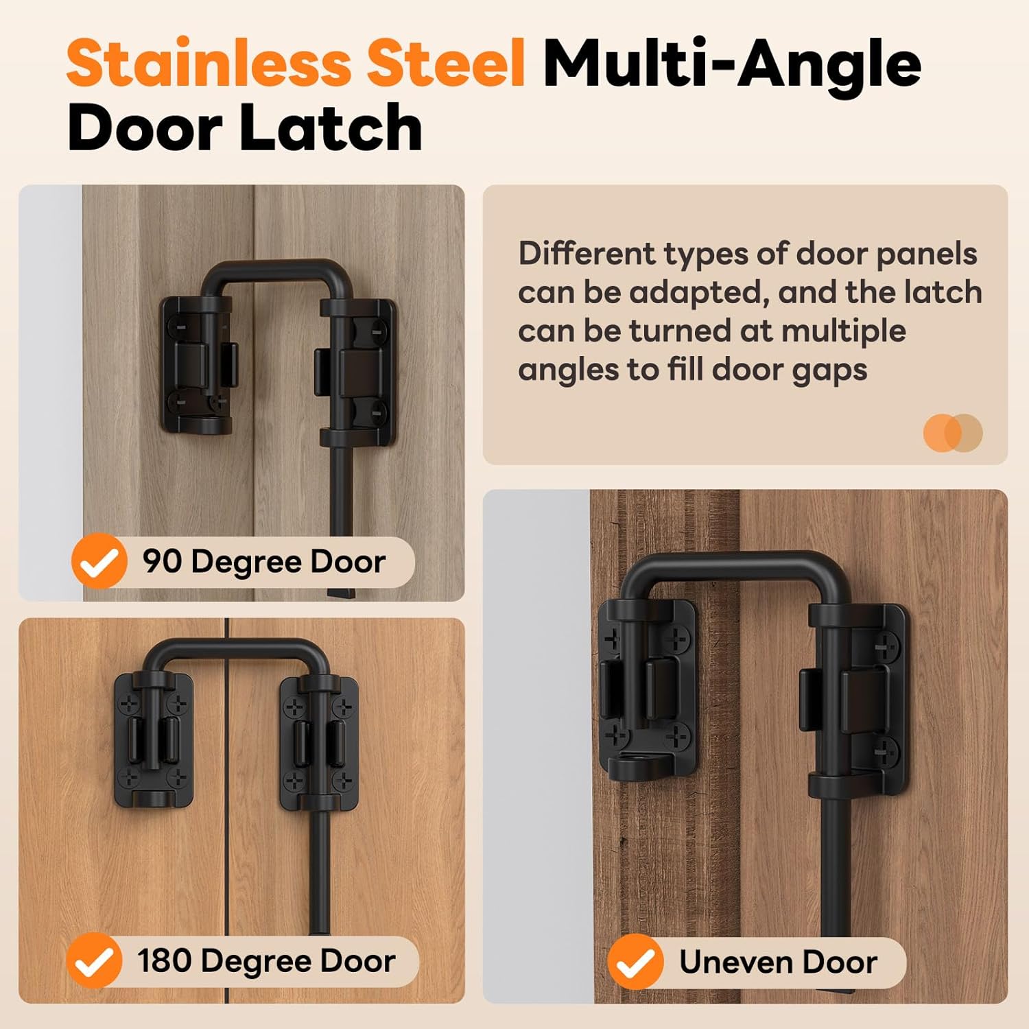 Sliding Door Loop Lock, 2.36 Inch Stainless Steel Patio Door Latch for Window, Barn, Garden, Fence, Shed, Closet, Double Gate - 90/180 Degree Installation U-Bolt Lock (Black-4PCS)