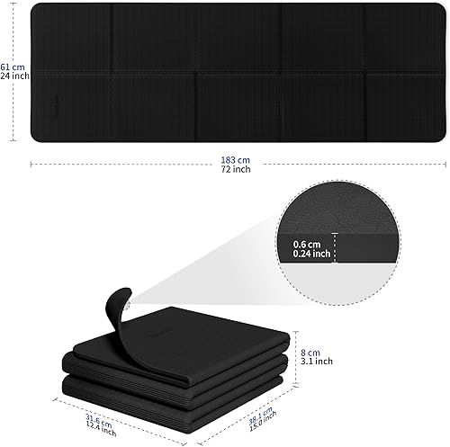 Miniatura 2 de Readaeer Esterilla de yoga plegable para viajes, tapete de yoga plegable de 0.236 in de grosor con bolsa de transporte, tapete antideslizante de TPE
