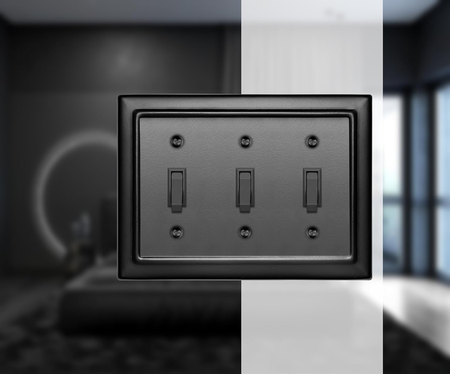 Monarch Abode Toggle Light Switch Cover Plate – 3-Gang Matte Black Outlet Covers, Architectural Decorative Outlet Cover Wall Plates, Light Switch Plate Covers for Electrical Outlets, Pack of 1