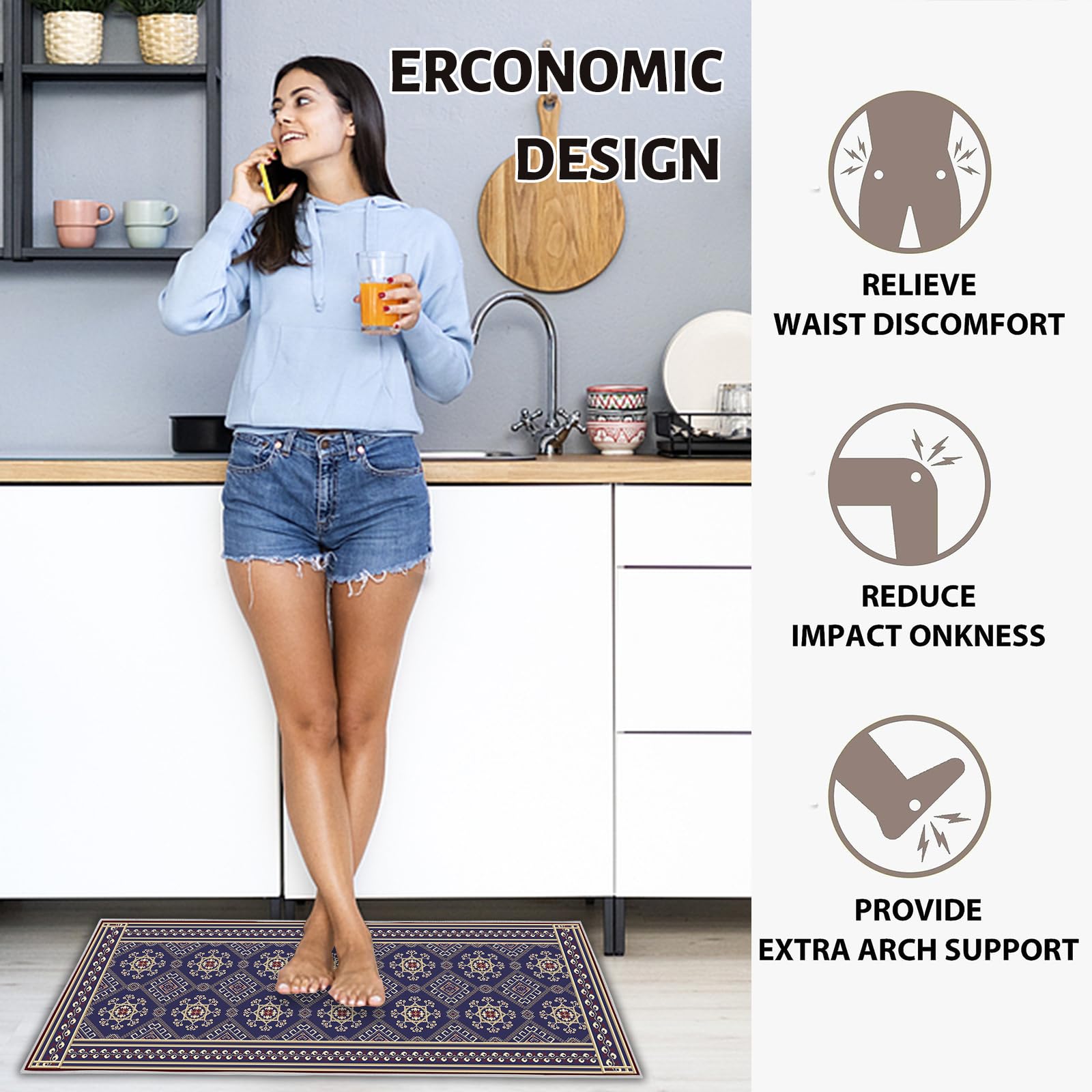 Hoimlm Kitchen Rug Set 2 Pieces Non Slip and Anti Fatigue Kitchen Mat Set - Image 3