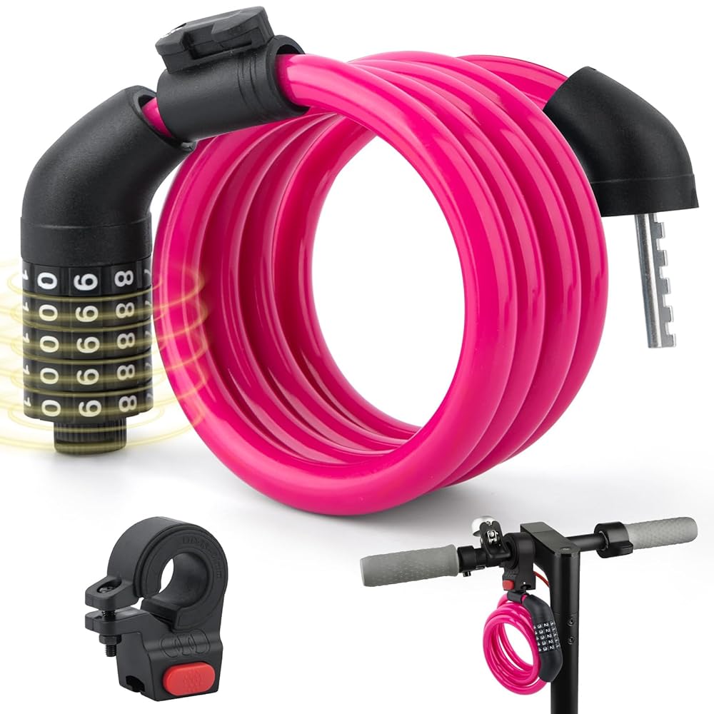 E Scooter Lock, Bike Lock High Security 5 Digit Resettable Combination Cable Lock for Xiaomi M365/Ninebot/Moto/Bicycle 4ft Long/0.472In Scooter Anti-Theft Ideal 12 Steel