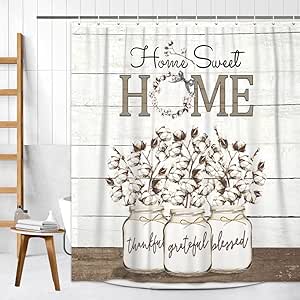 Amazon.com: LKFBSC Farmhouse Shower Curtain, Rustic Flower Home Sweet Home Shower Curtain Set ...