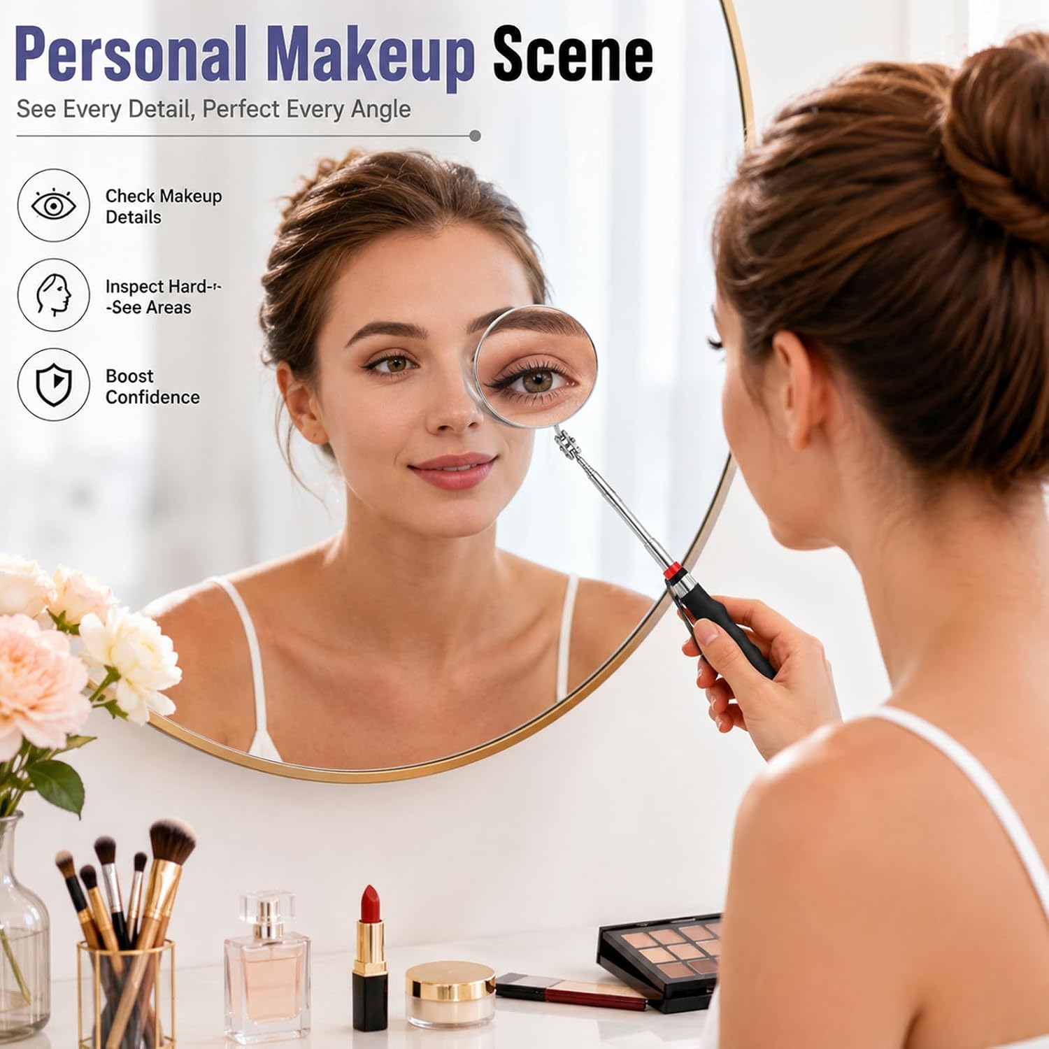 6 Pcs Telescoping Inspection Mirror Retractable Mechanical Mirror Tool | Stainless Steel Round Mirror Handle Tools Extended Handle Telescopic Mirrors Set Under Vehicle Detection