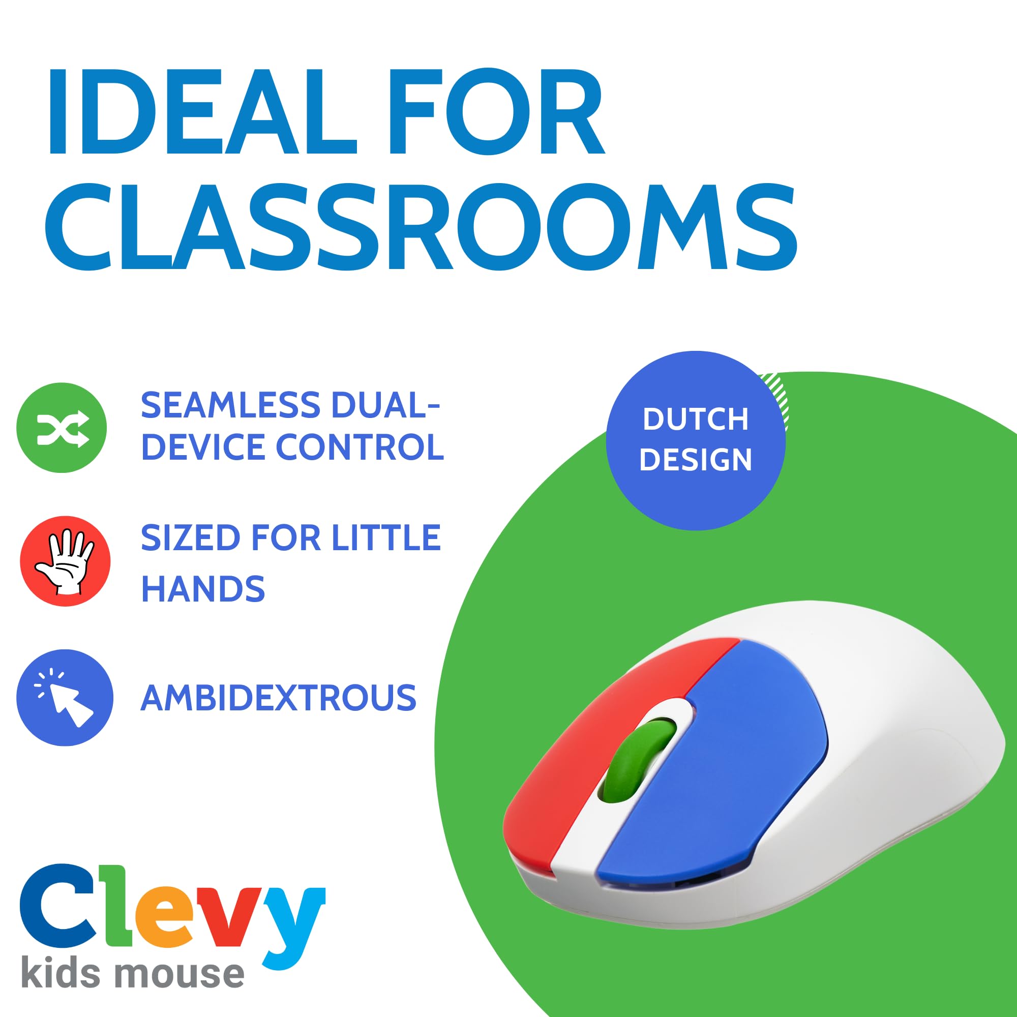 Clevy Mysz dla dzieci, kolorowa, ergonomiczna mysz Bluetooth do komputera i laptopa, do użytku w szkole i domu, bezprzewodowa, przyjazna dla dzieci, kompatybilna z Windows, macOS, Chromebook