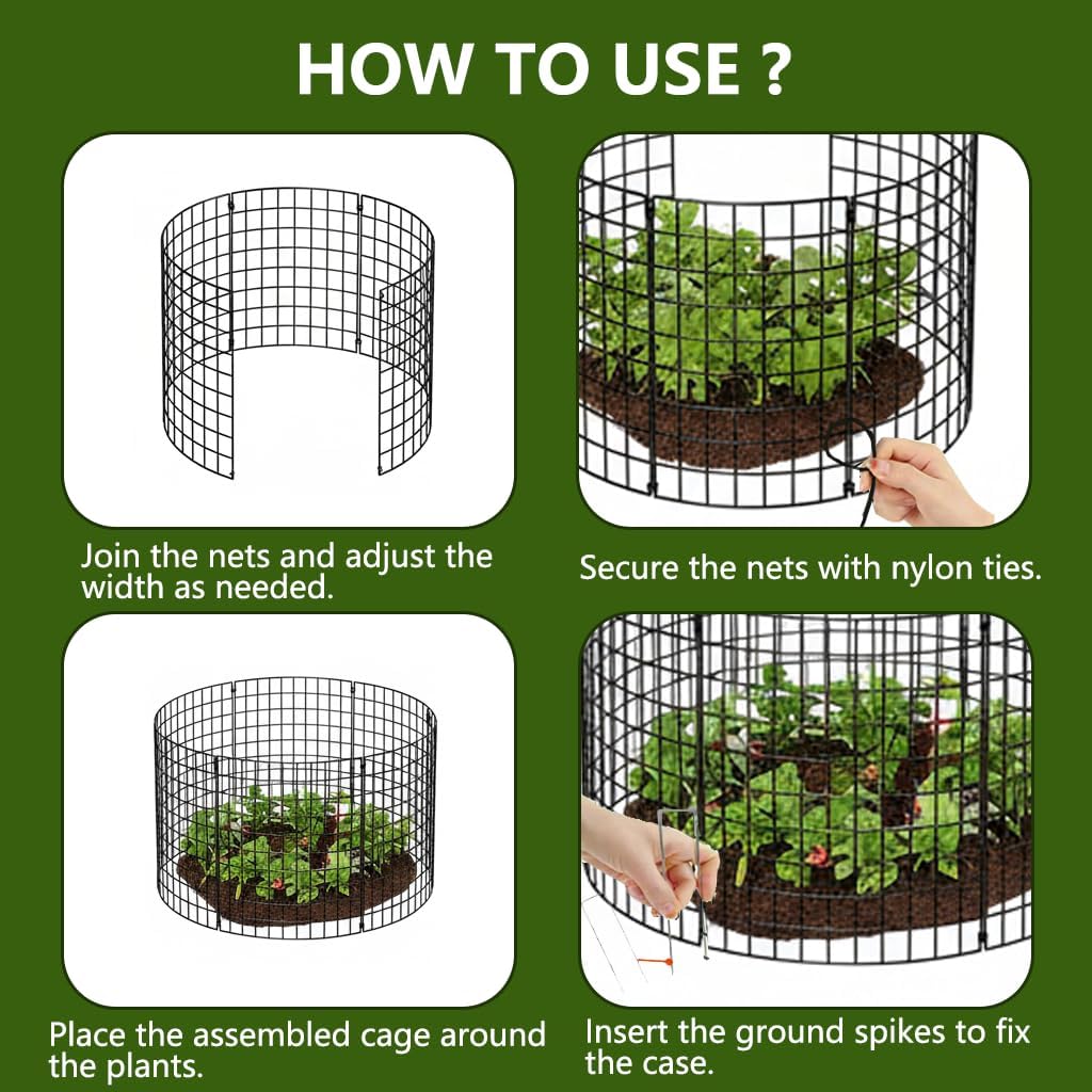 DAYUMKOU 5 Pack Plant Protector from Animals, 12" Dia×12" H Wire Plant Protectors, 15 Pcs Metal Mesh Chicken Wire Cloche to Keep Animals Out with Zip Ties & Stakes