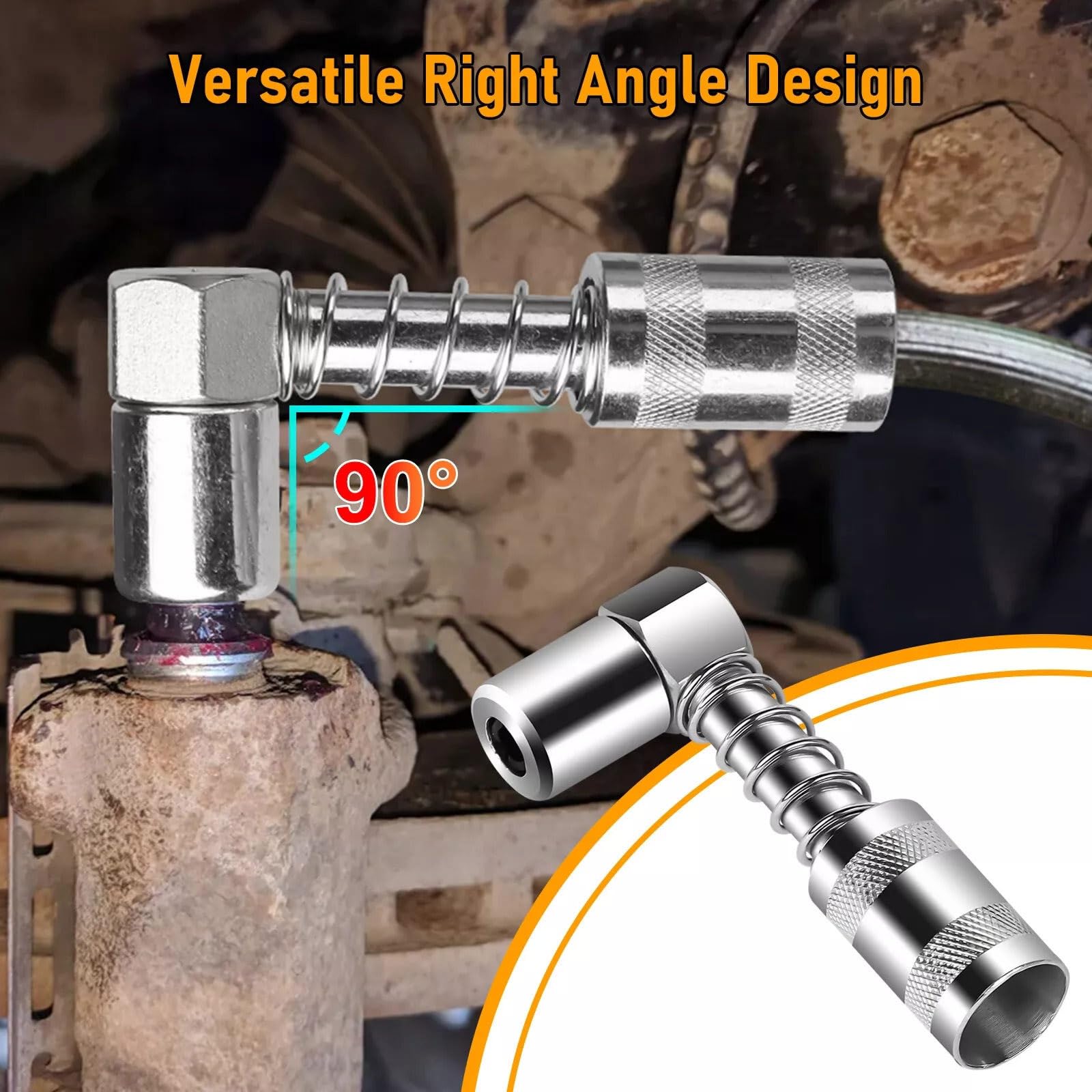 Grease Coupler Adapter with Sleeves, 3 Jaw Angle Grease Fitting Tool with 11.82