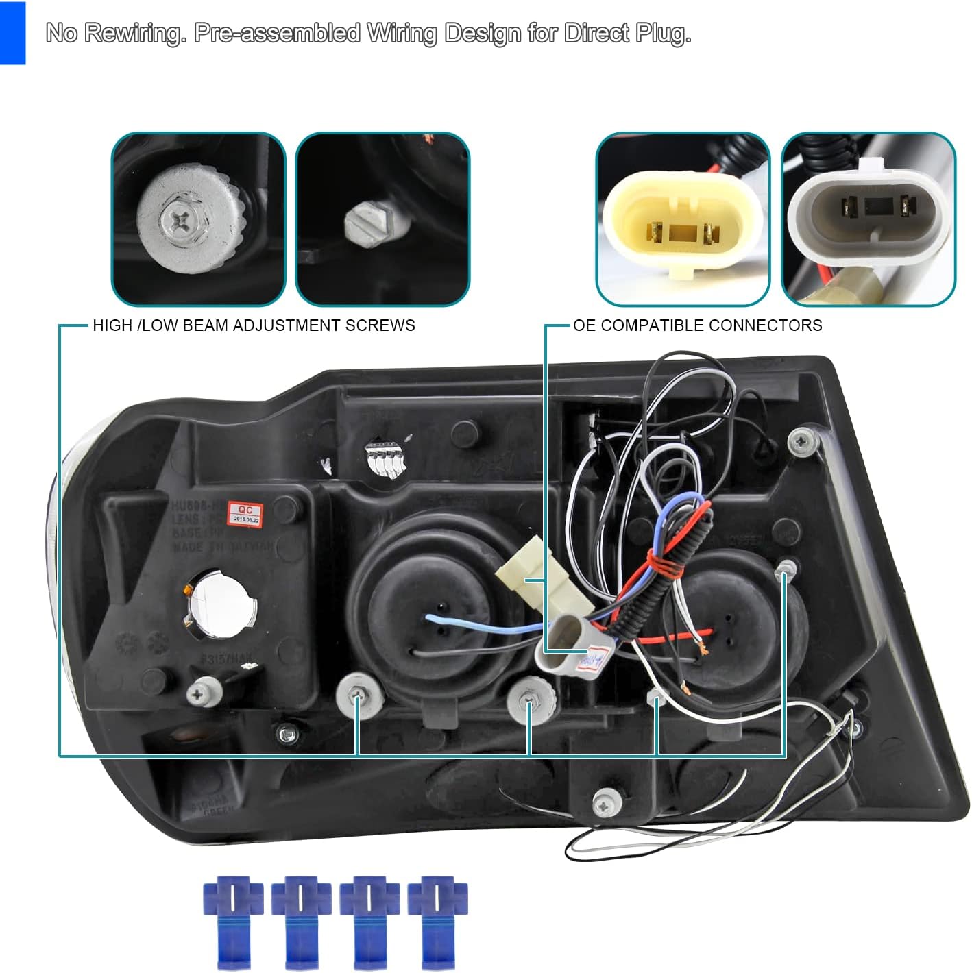 SPEC-D TUNING Jet Black LED Dual Halo Projector Headlights Compatible with 1999-2004 Jeep Grand Cherokee, Left + Right Pair Headlamps Assembly