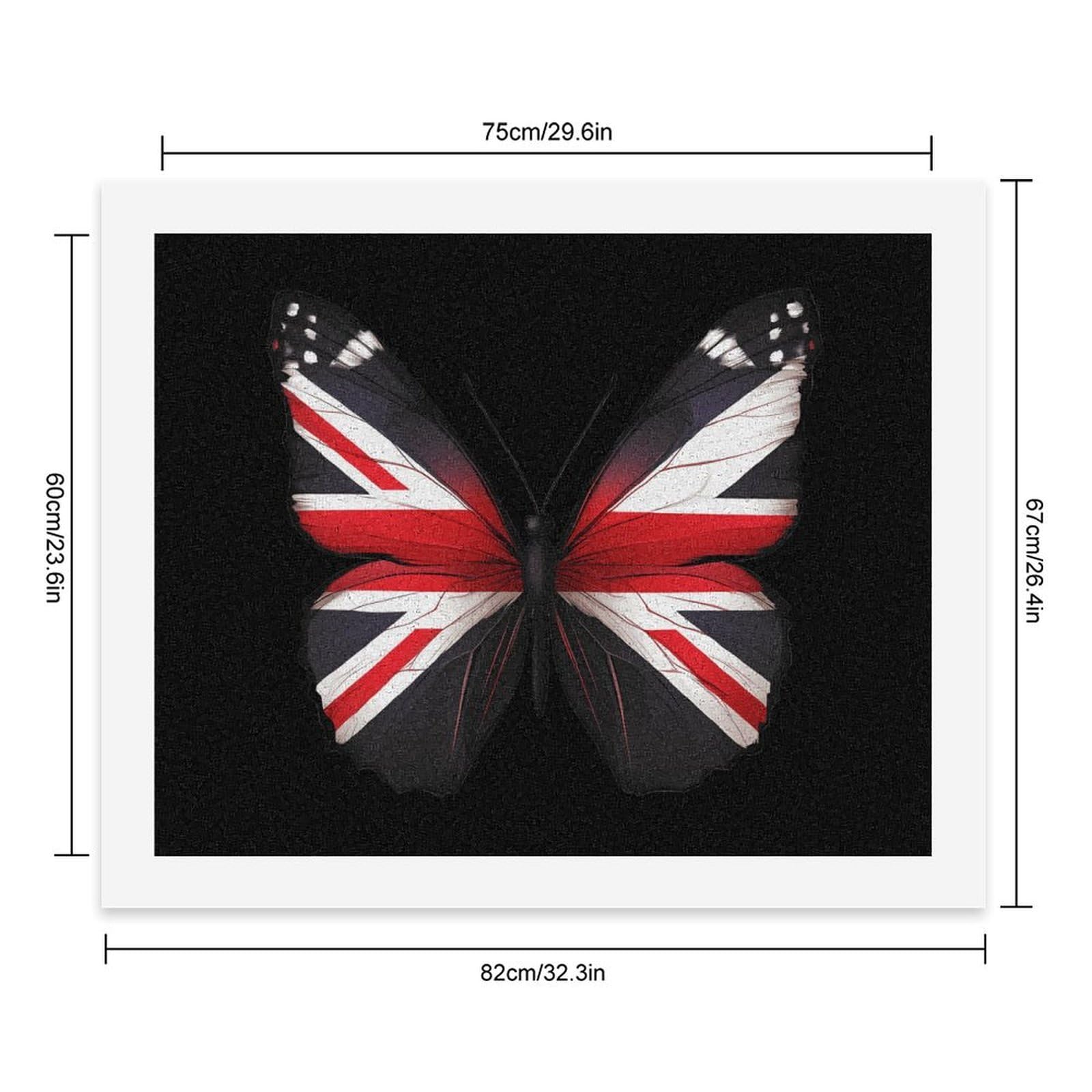 Malen nach Zahlen, Motiv: England-Flagge, Schmetterling, lustiges Malen-nach-Zahlen-Set für Erwachsene, Baumwolle, digitales Ölgemälde, Heimdekoration, Geschenk, 60 x 75 cm
