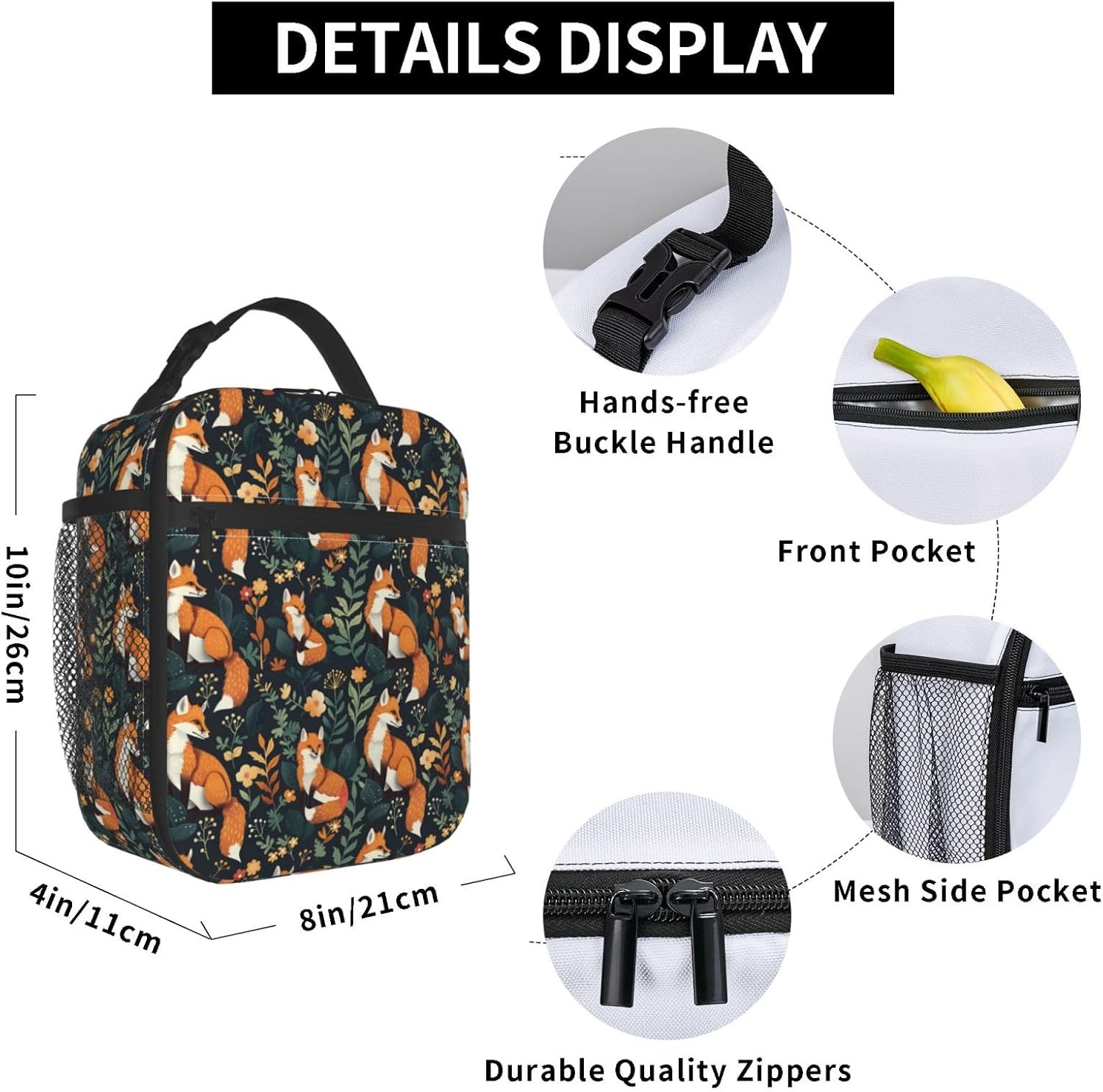 Fox Insulated Lunch Box for Women Men Fox Lunch Bag for Work,Picnic,Travel,Hiking,Beach Polyester