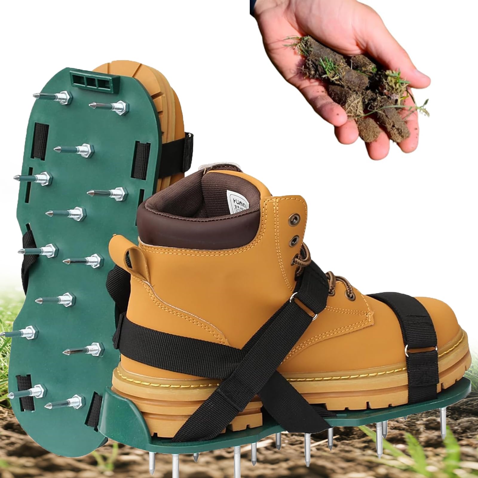 Lawn Aerator Shoes with Steel Spikes and Adjustable Straps for Garden Lawns