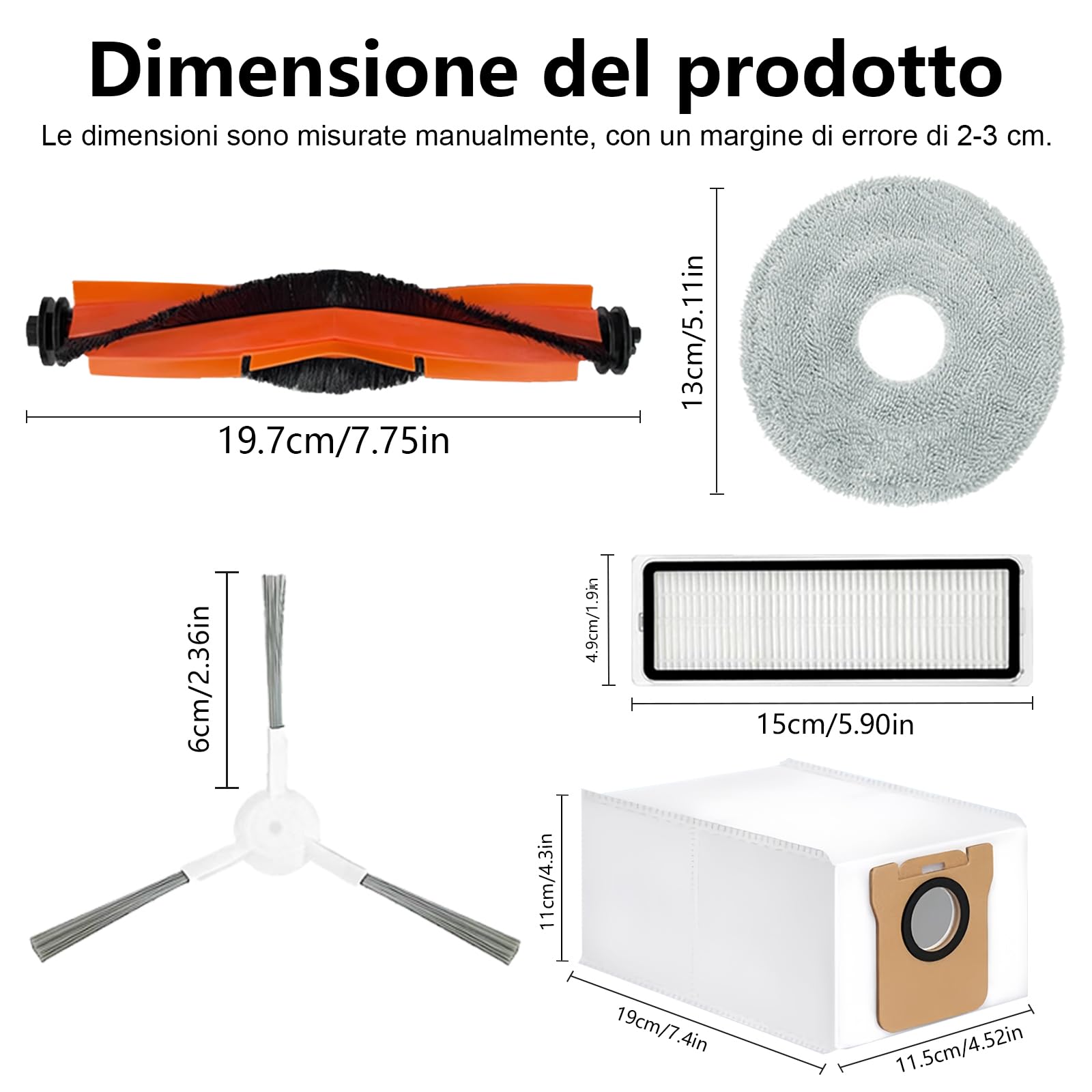 Set di Accessori per Xiaomi X20+/X10 Plus Robot Aspirapolvere, 1 Spazzola Principale, 4 Filtri Hepa, 6 Asciugamani, 6 Sacchi di Polvere, 6 Spazzole Laterali