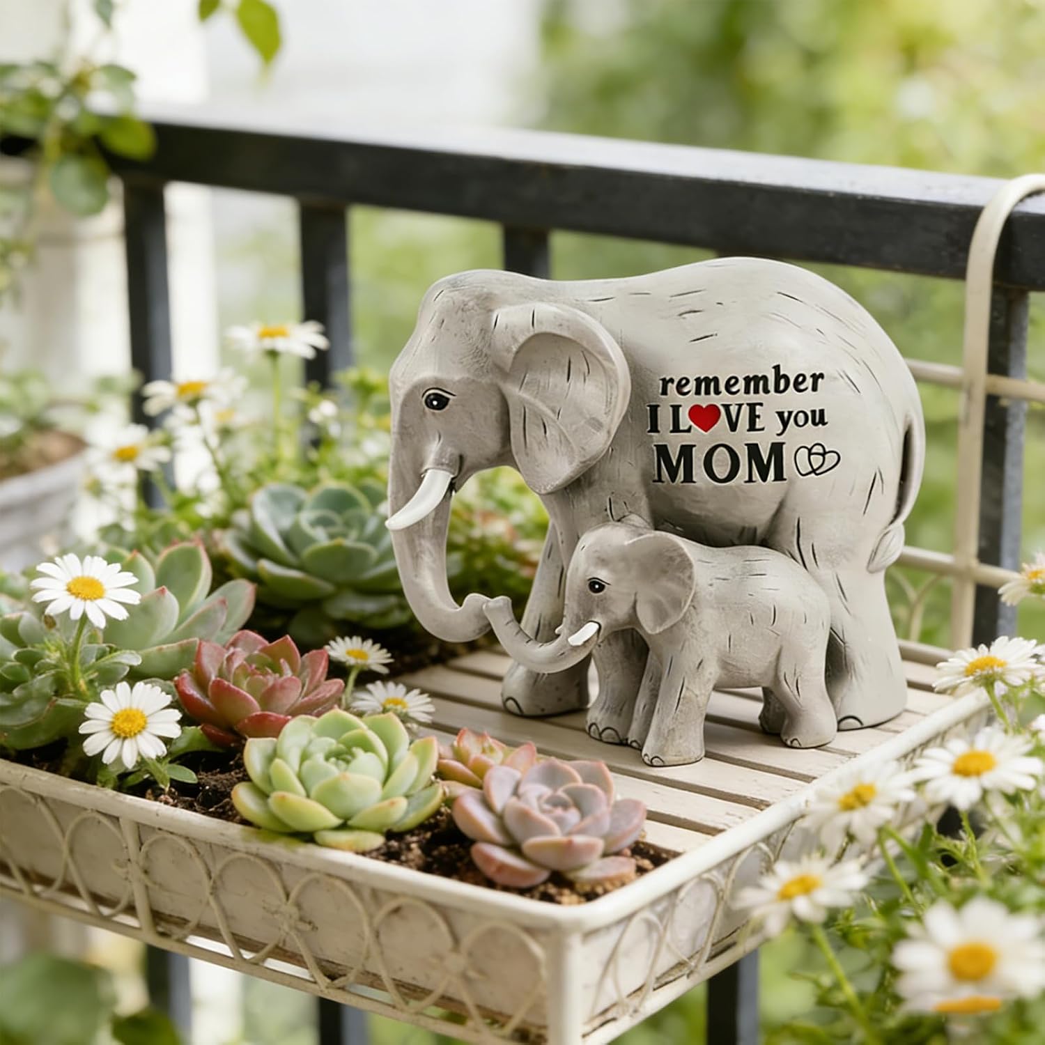 Elephant Gifts for Mom,Resin Mother's Day Birthday Gift for Mom from Daughter Son, Includes Gift Card, Sentiment Elephant Mother & Baby Figurine, Unique Desk Home Decor