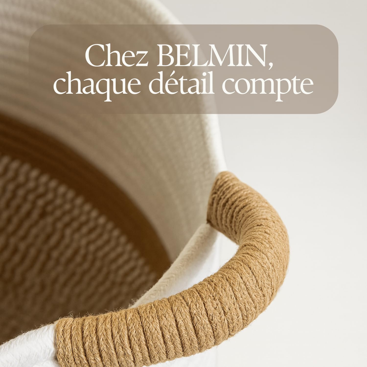 BELMIN Panier a Linge XL 65L – Grand Panier Rangement avec Poignées, Ø50cm, Coffre a Jouet, Panier de Rangement pour Chambre, Salle de Bain et Laundry Basket Design