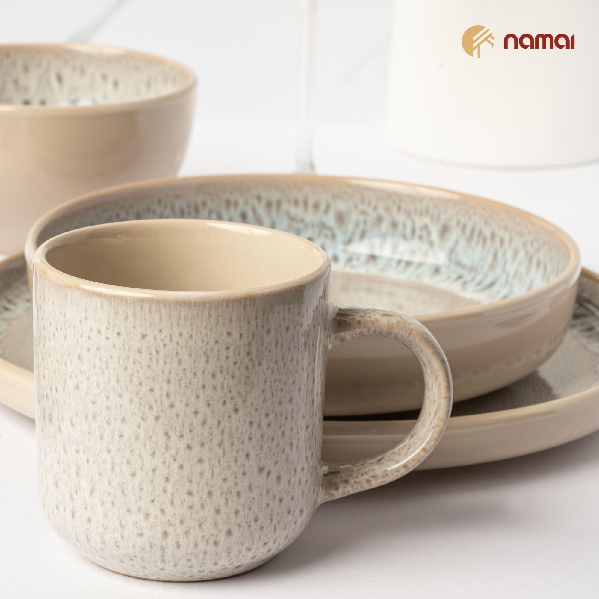 NAMAI - Set 6 Tazze Colazione - 350 ML - Porcellana - Adatte in Lavastoviglie e Microonde - Tazze Cappuccino (6 Mug)