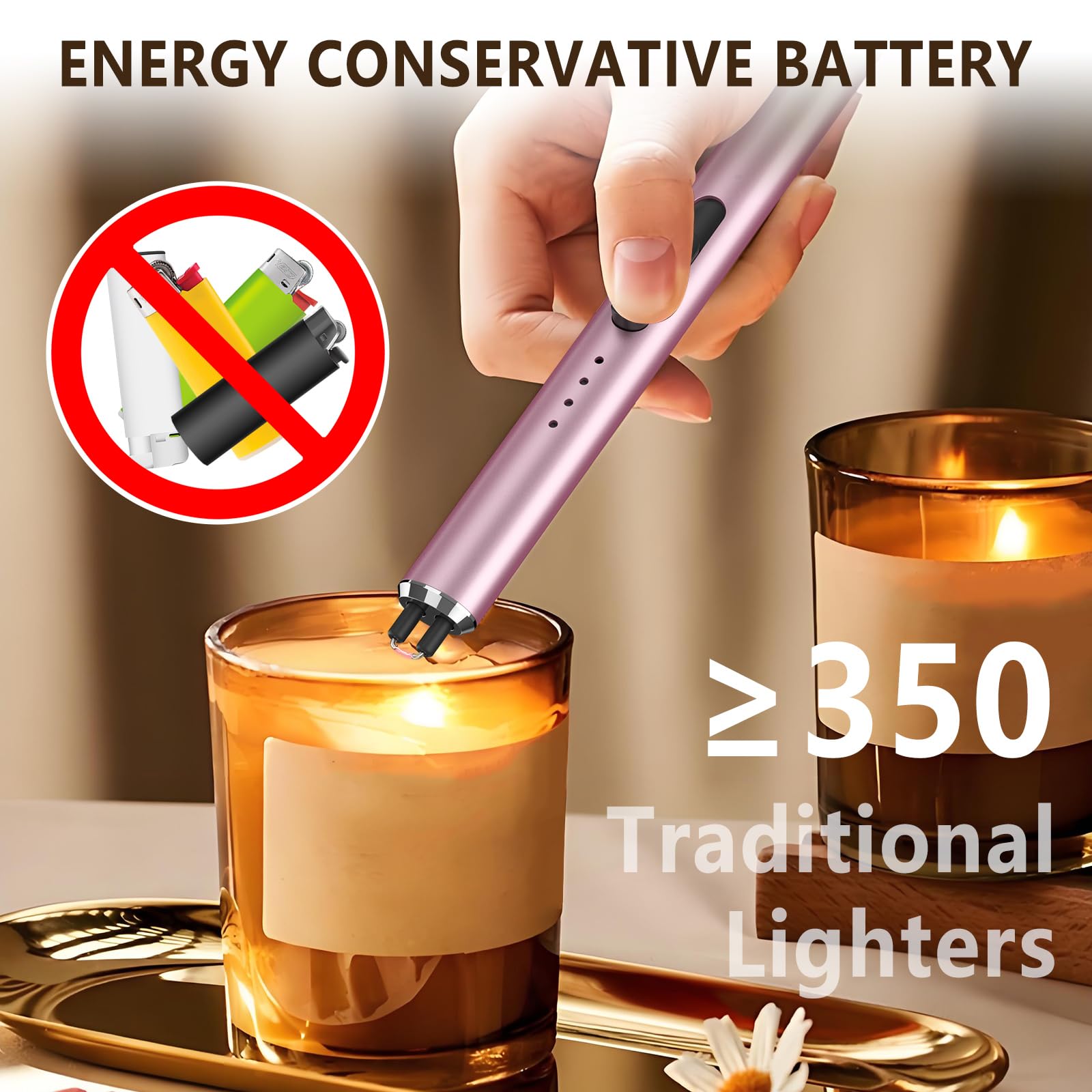 GeeRic Encendedor Eléctrico USB Recargable Arco LED Mechero de Velas Cocina Gas Chimenea Barbacoa Camping Rosa