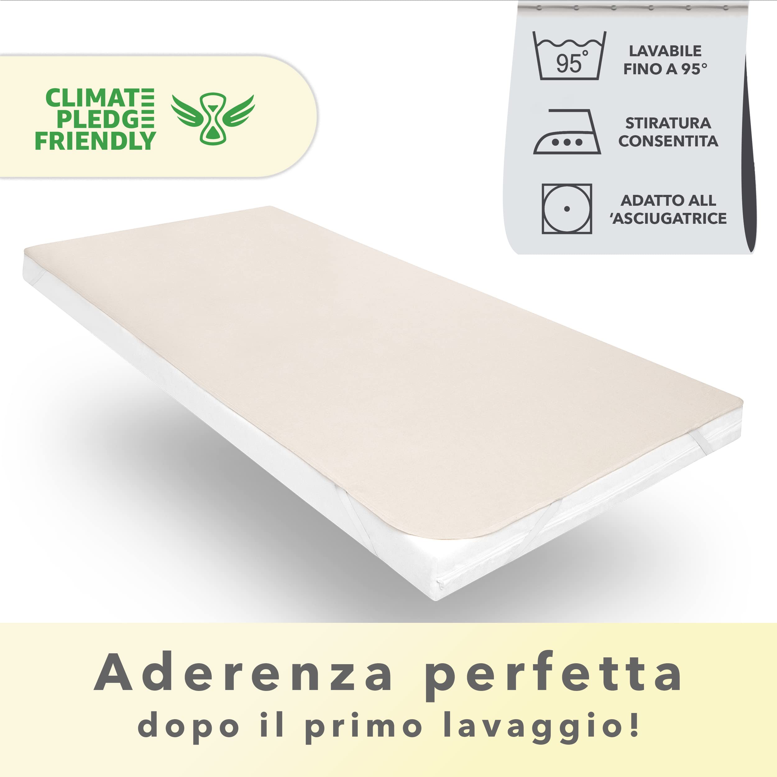 STUDIO Molton Coprimaterasso matrimoniale, Made in Green, 100% cotone, Made in Germany, Coprimaterasso con elastici angolari, protettivo, lavabile e traspirante 160x200 cm, colori naturali