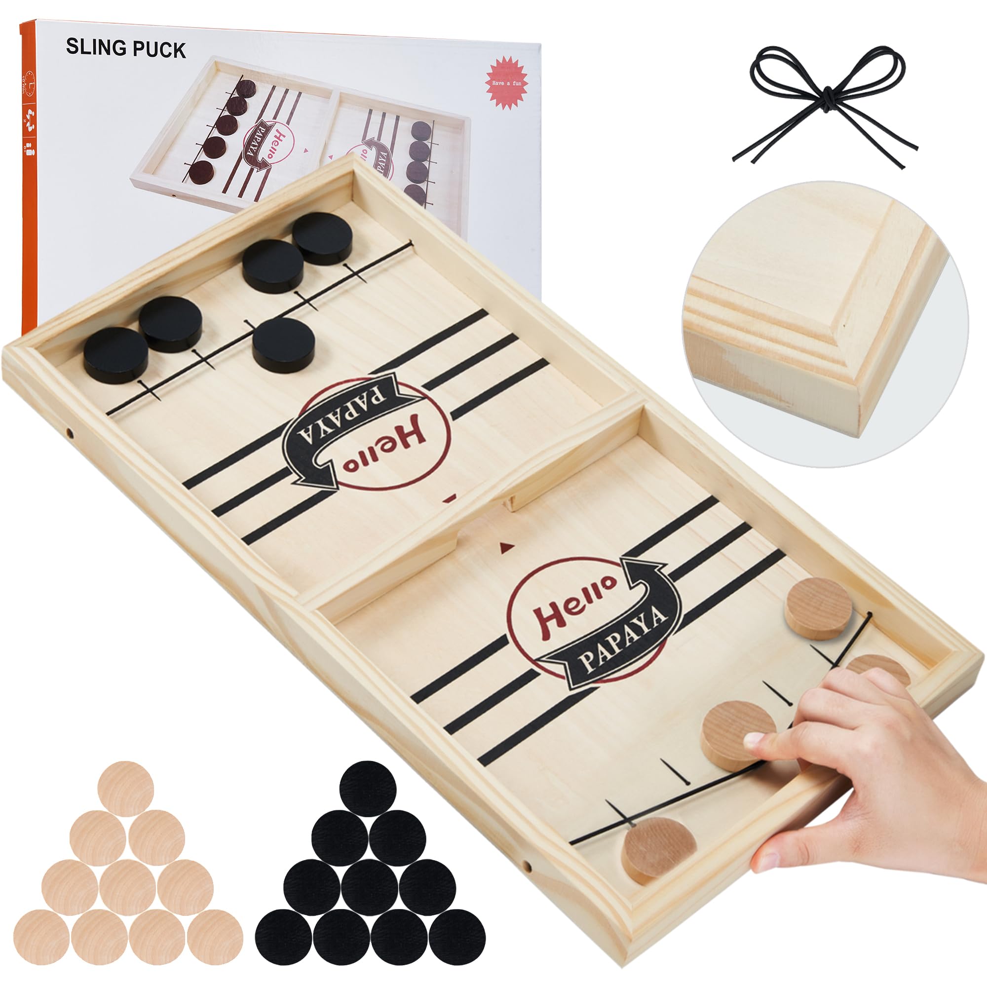 Fast Sling Puck Game - Test Your Speed and Accuracy with This Fast-Paced Wooden Air Hockey Desktop Battle Board Game - Guaranteed Fun Gifts for Family Night or Friends Party