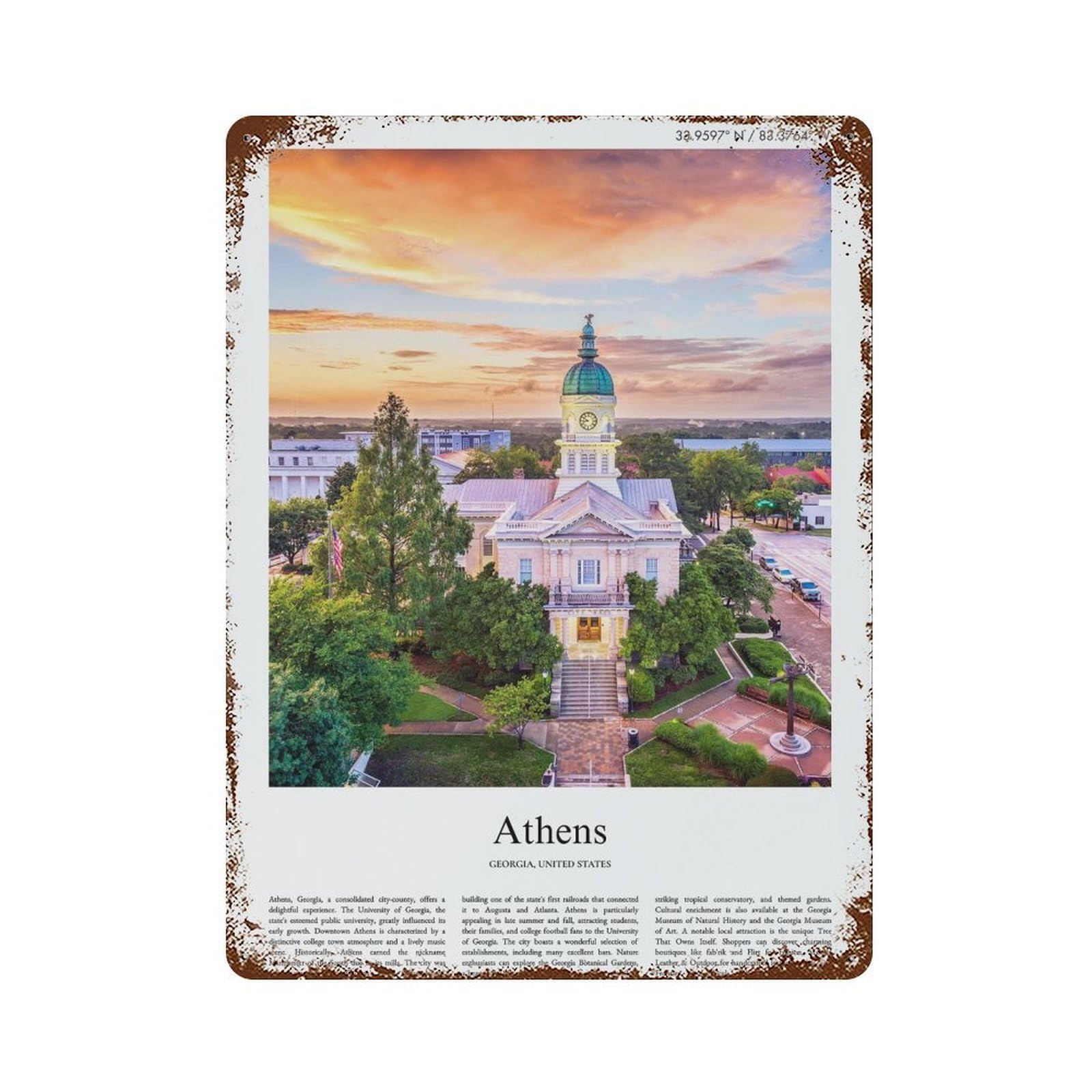 xiaoxiaoshen Athens Georgia, United States, USA City Scenery Wall Decor Art Metal Tin Poster Modern Home Decor Art Home Bar Shop Decorations Vintage Sign 40x30cm