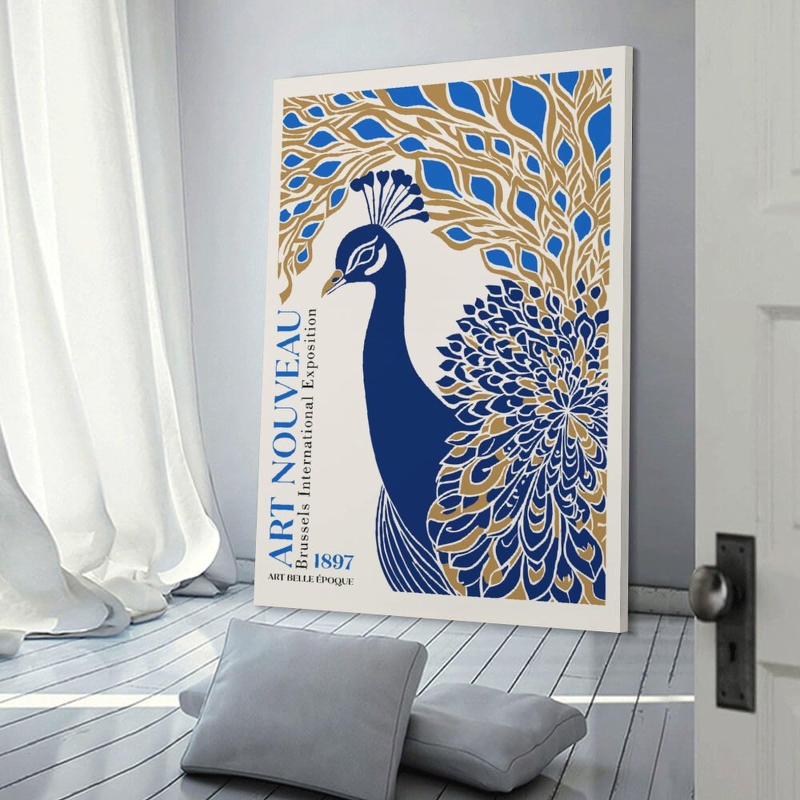 Junmoney Art Nouveau Peacock Room Decor Wall Art, 20x30inch(50x75cm), for Bedrooms, Workspaces And Everyday Interiors, An Adaptable Decor Piece for Home Use