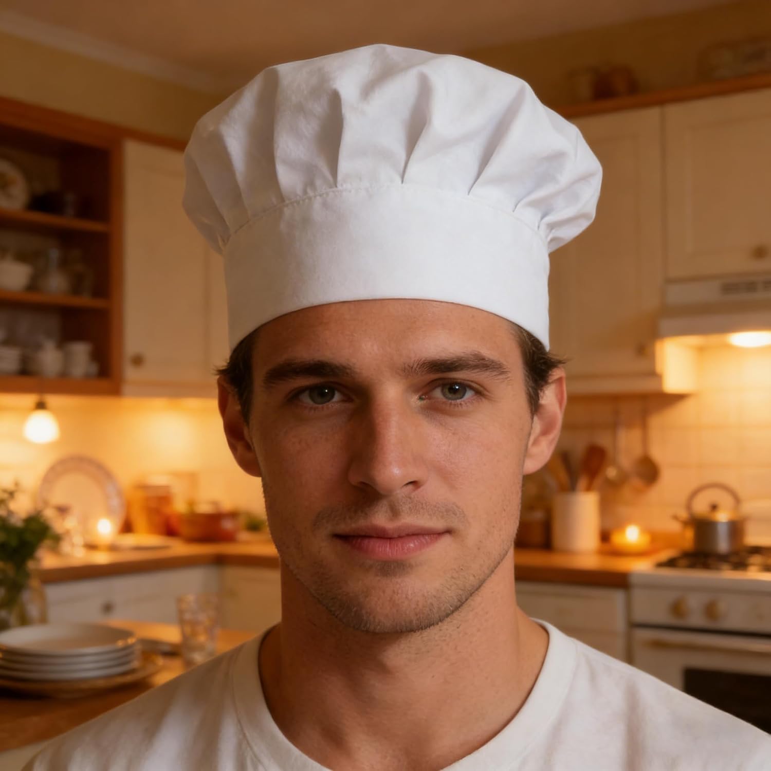 Unisex Chef Hat Adjustable Elastic Baker-Cap-Reusable-Kitchen-Cooking-Hats for Men Women Halloween Role Play