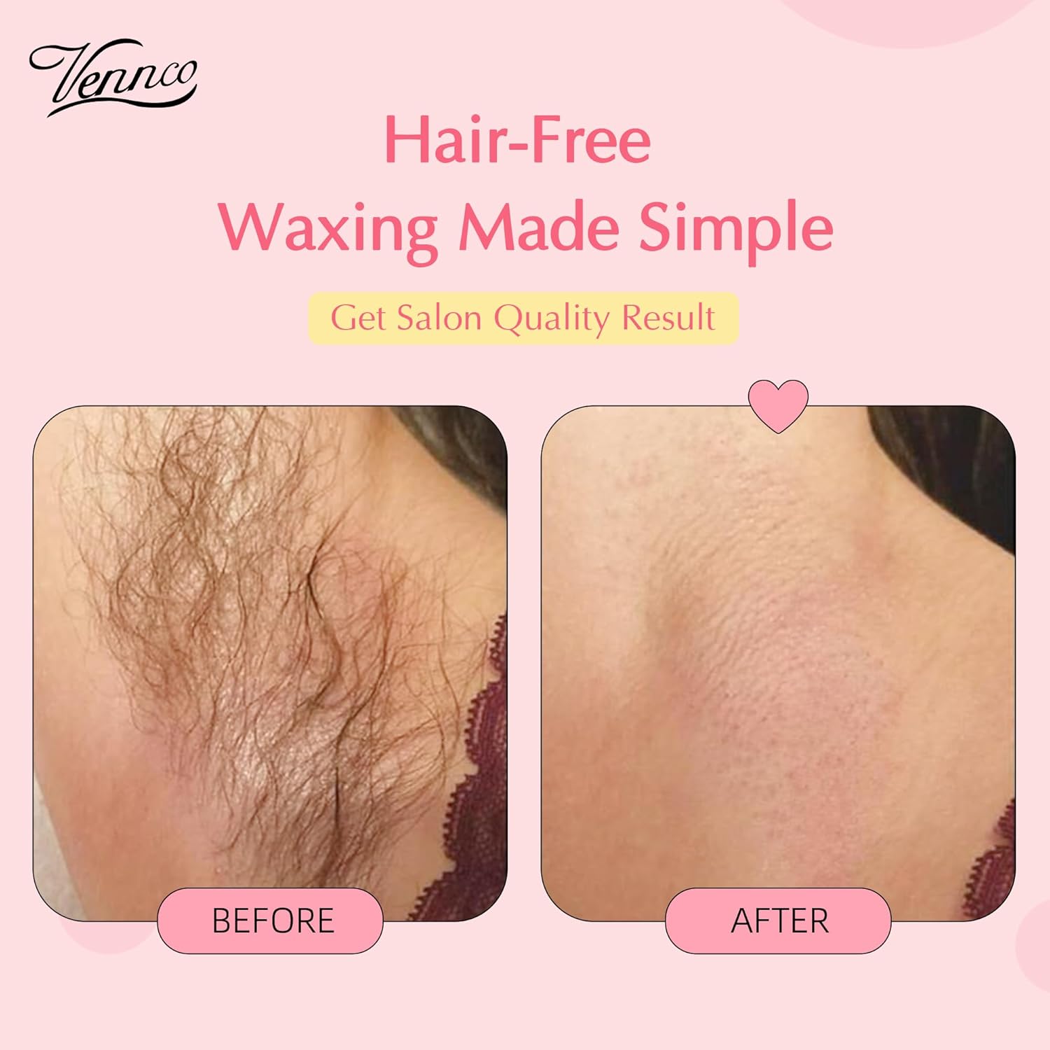 Vennco Waxing Kit for Women Men + 2.5lb Pink Rose Wax Beans for Sensitive Skin for Facial, Eyebrows, Arms, and Brazilian Area for Home Use