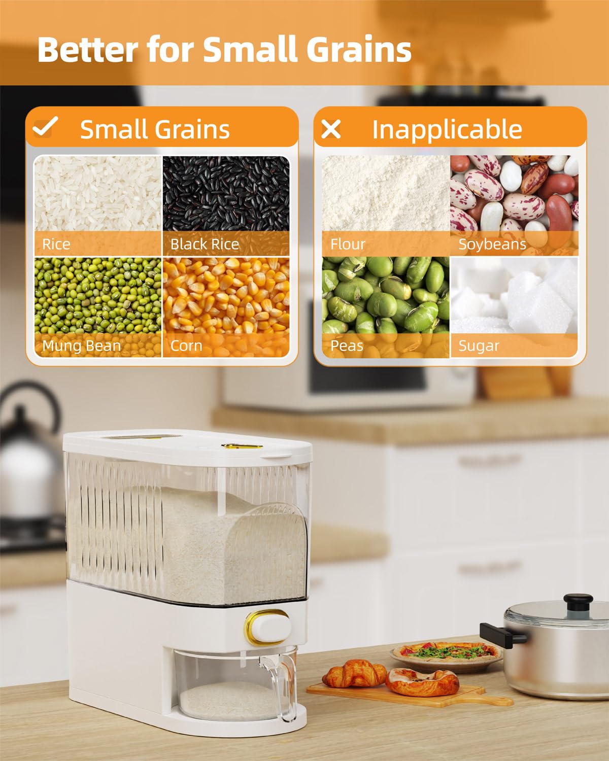 Dozownik ryżu ze skalą, pojemnik do przechowywania bez BPA, organizer kuchenny z miarką i skalą czasową dla świeżości i łatwej kontroli porcji