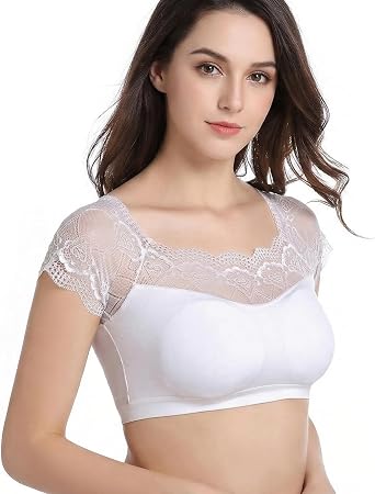 DRESHOW Lace Bralette Tank Tops Wireless Bra Lace Crop Top Removeable Pads Yoga Sports Bra Undershirt for Women & Teens