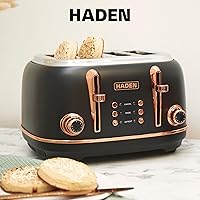 Vista 7 de HADEN Heritage 4-Slice Toaster with Extra Wide Slots, 1500-Watt, Black & Copper - Retro Stainless Steel Design with Self-Centering Function