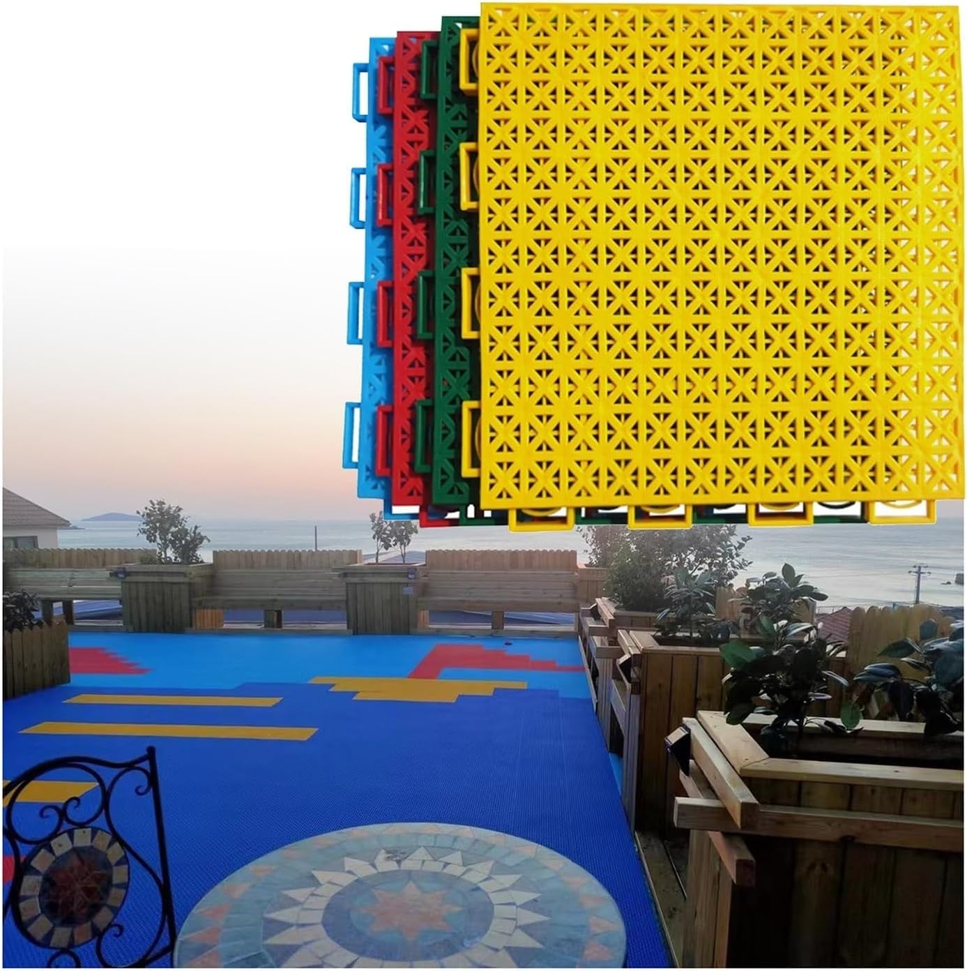 płytki drenażowe, 9,84in Garden Modular Interlocking Floor Mats, Zewnętrzne płytki do koszykówki, Przedszkole DIY, Szybki drenaż 16 szt