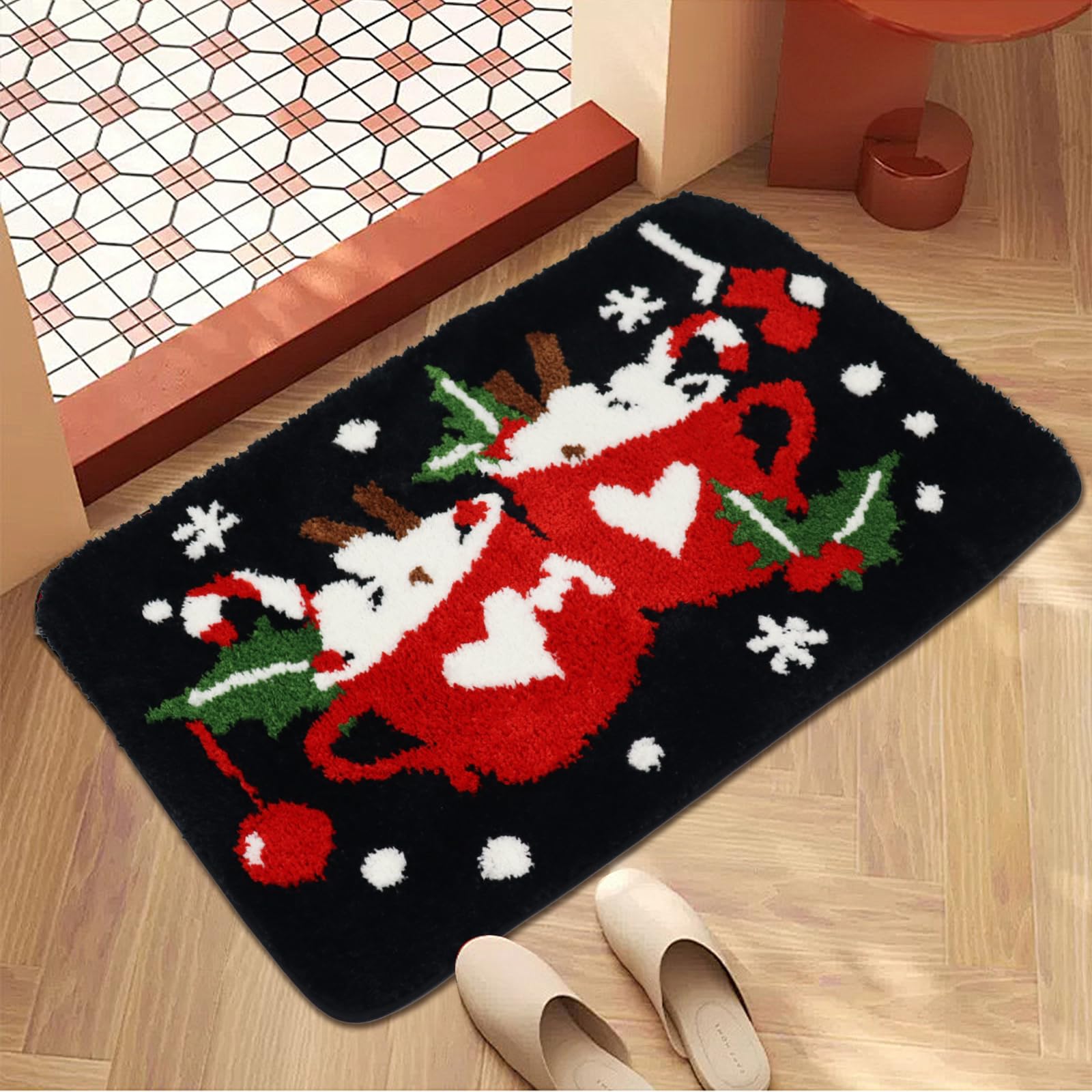 Badezimmerteppich, Weihnachtsmotiv, schwarze Badematte, Küchen- und Outdoor-Teppich, 81,3 x 50,8 cm, schwarze Tasse, 81,3 x 50,8 cm