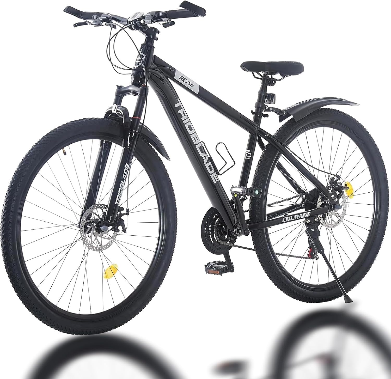 LSBIKE 24 26 27.5 29Inch Mountain Bike 21 Speed Drivetrain Hardtail Bicycle Mens Women Mountain Bike With Shock Lightweight Sport Cycling Bike for Adult with Mudguard MTB Bicycle (Black, 26inch)