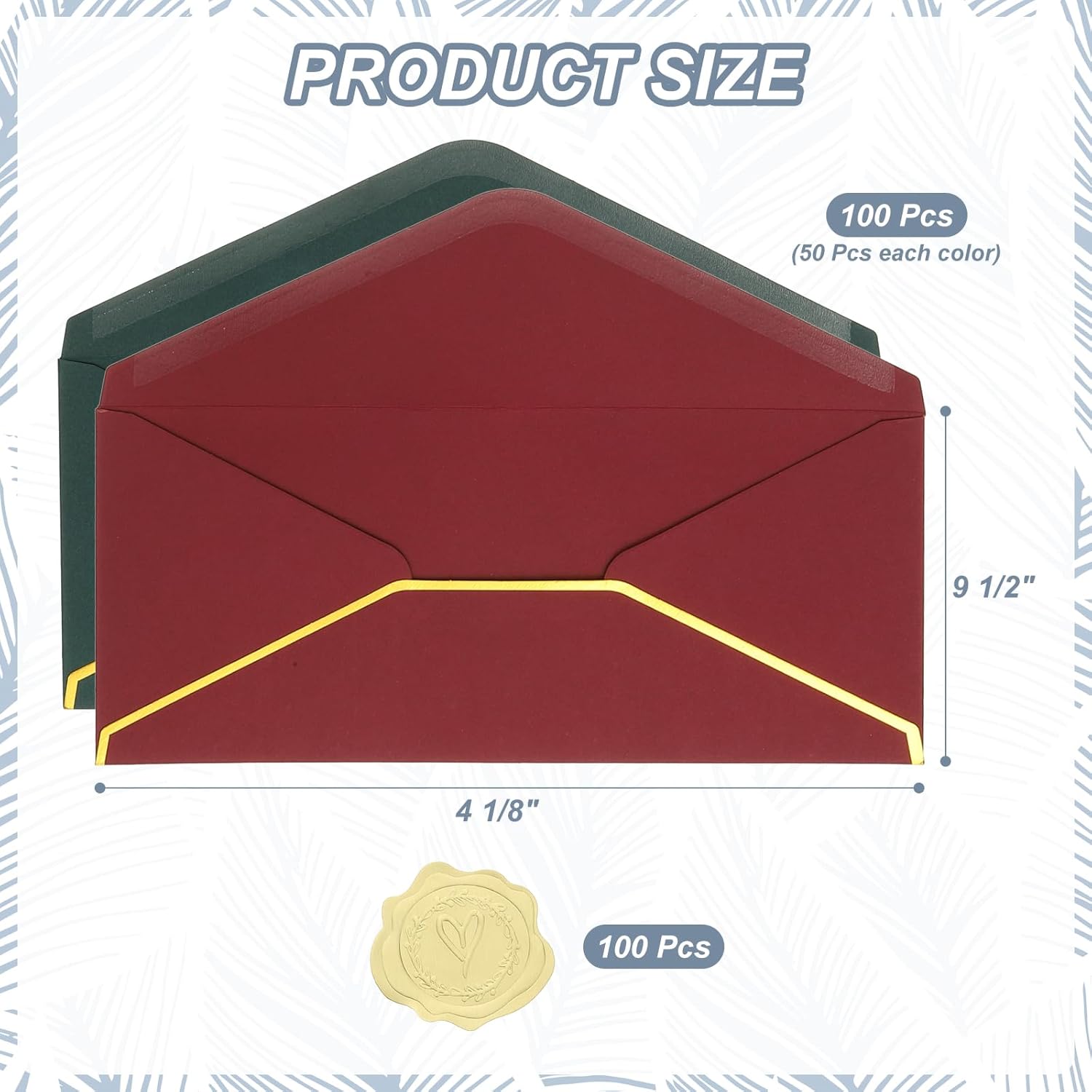 PATIKIL #10 150GSM Pretty Business Mailing Envelopes, 100Pcs 4.1 x 9.5" Self Seal Standard Letter Size Envelopes with Gold Border and Stickers for Christmas Wedding Cards, 2 Colors