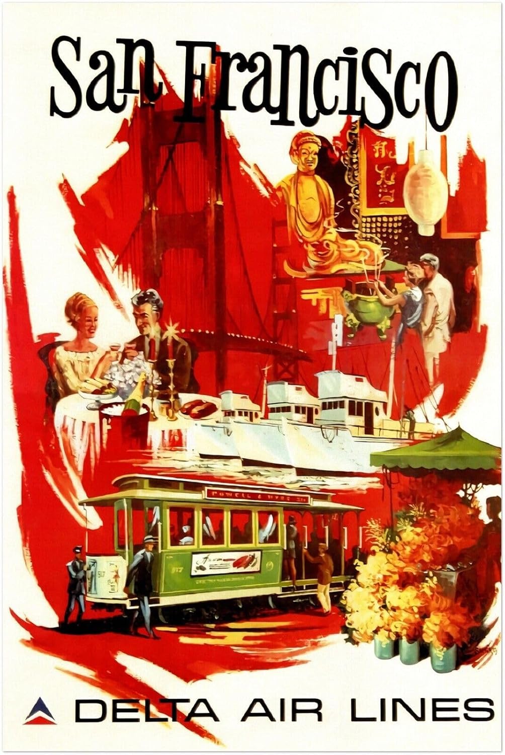 Lost Island Trading Company San Francisco - Delta Air Lines Airline Vintage Travel Poster, Retro Posters-8 x 12 (US/CAN only)