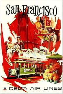 San Francisco - Delta Air Lines Airline Vintage Travel Poster, Retro Posters-11 x 17 Inches - Framed