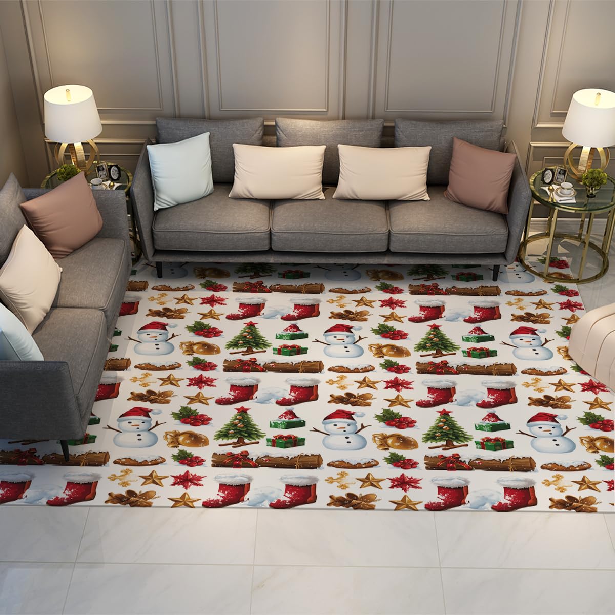 Tapis de Noël 80x150 cm rectangulaire motif bonhomme de neige pour chambre