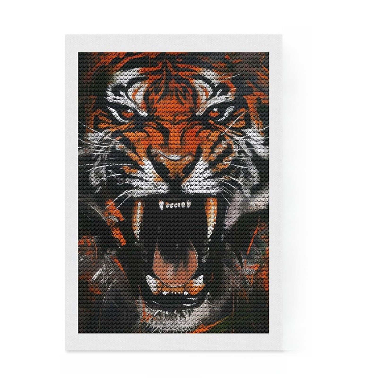 Junmoney Tiger Roar Painting Diamond Painting Canvas Set 8"x12", for Teens, Pleasing Wall Art Project, Cosy Home Accent, Birthday Gift