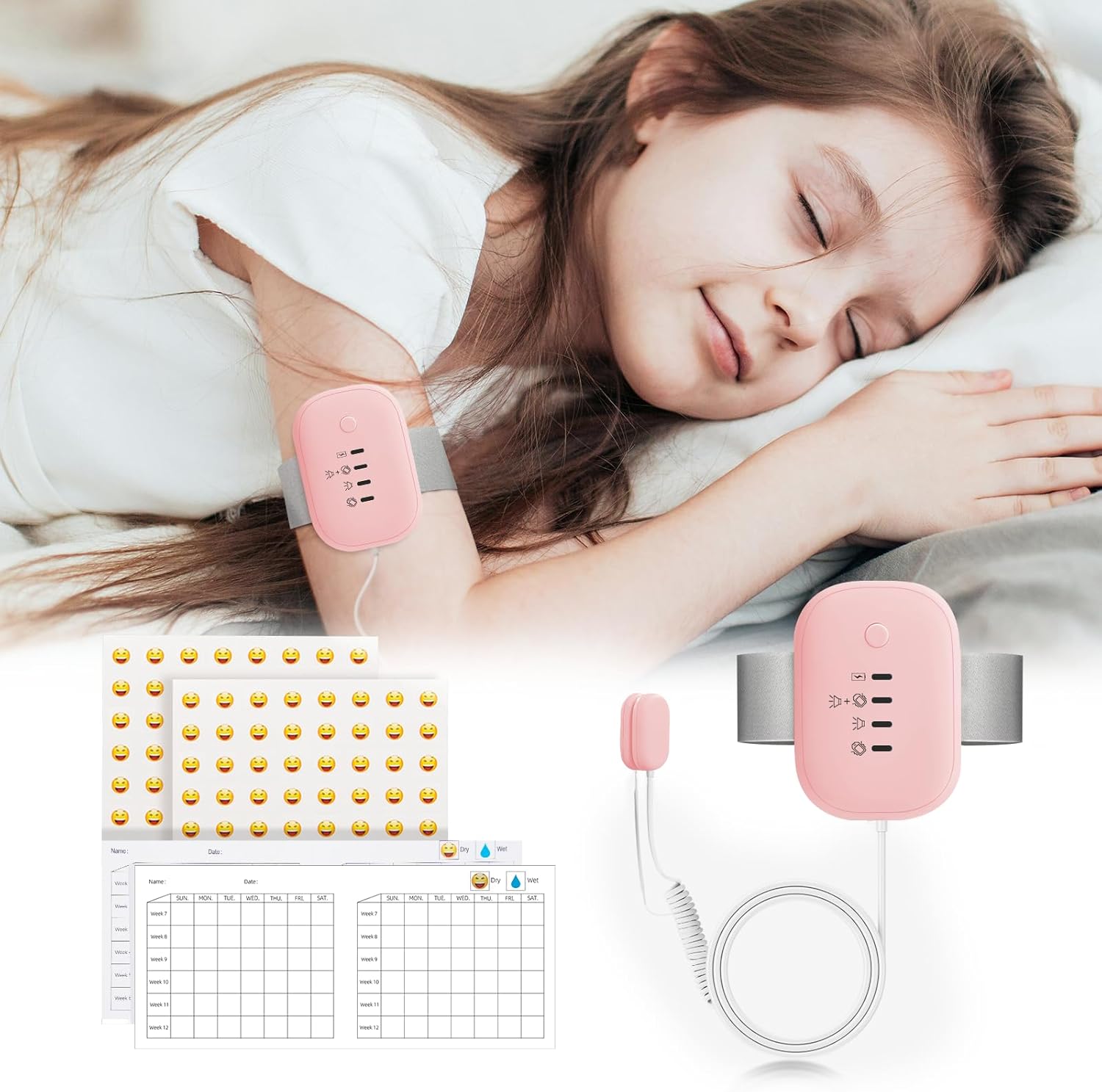 Bed Wetting Alarm for Boys and Girls – USB Rechargeable, Bedwetting Alarm with High Sensitivity Sensor, Loud Sound and Strong Vibration, Proven Solution for Bedwetters(Pink)