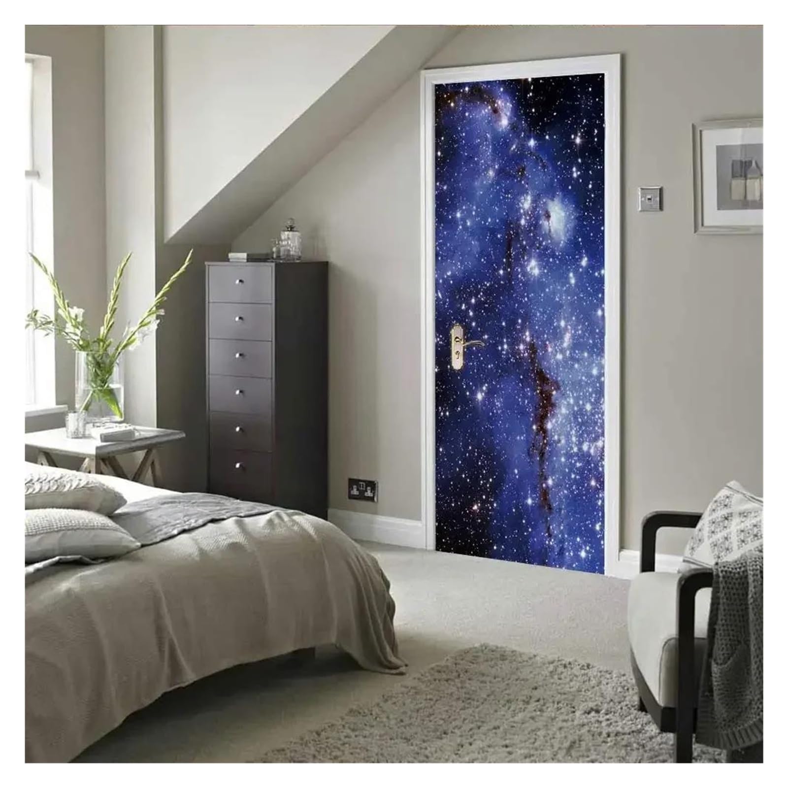 Autocollant de porte ciel étoilé 3D 90x200cm, papier peint PVC galaxie