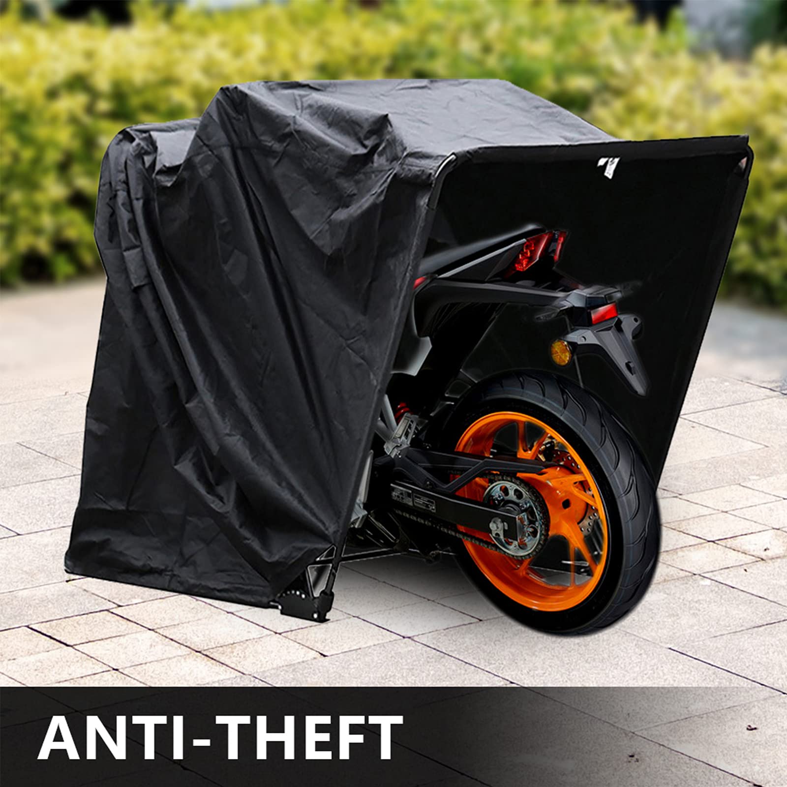 Garaje de moto resistente a los rayos UV e impermeable, 270 x 105 x 155 cm, tienda plegable para moto y scooter, garaje universal ventilado con marco de acero y bolsa de transporte