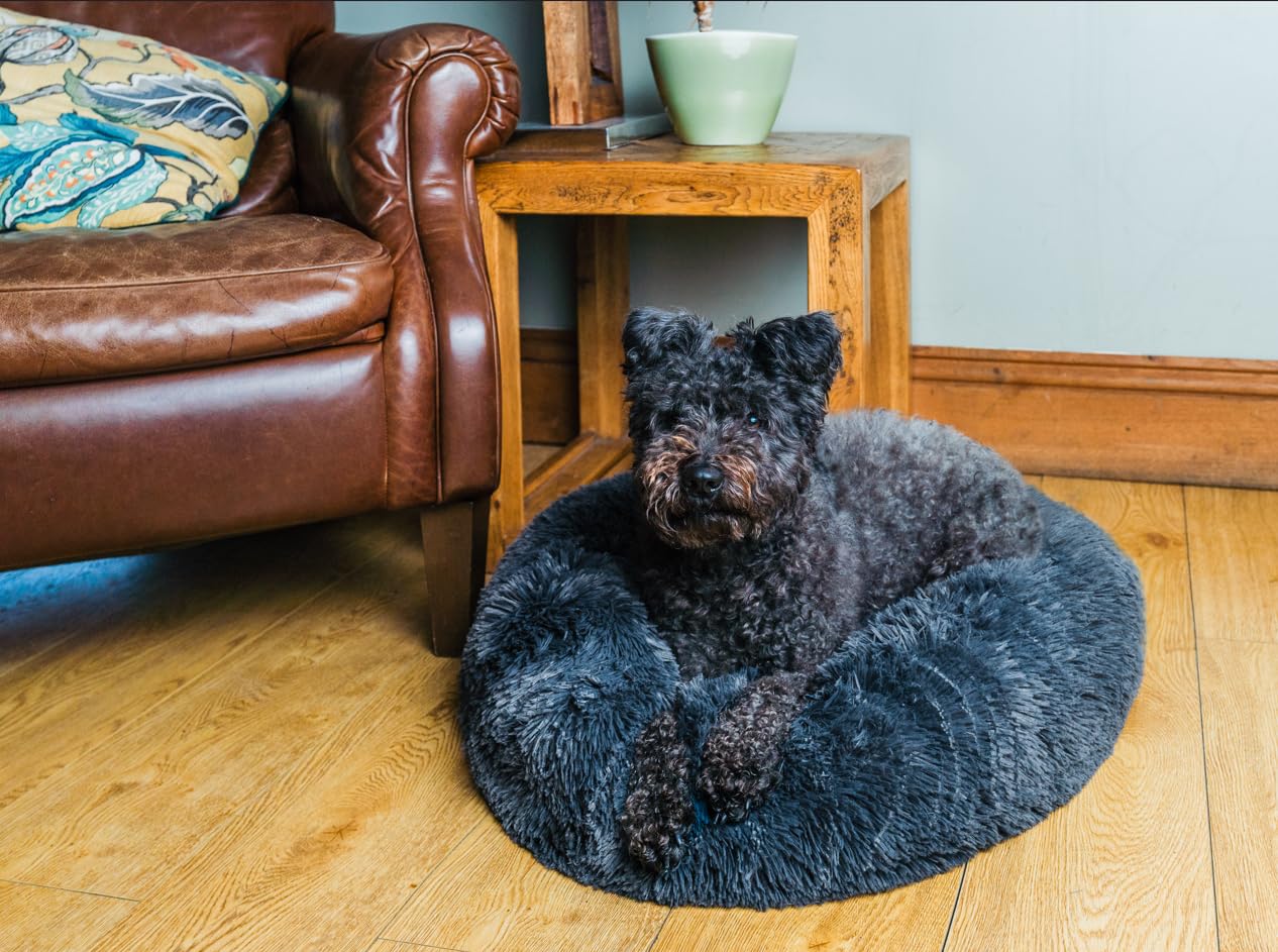 Woof & Whiskers Donut Dog Bed Dark Grey Medium 60cm - Calming Round Plush Pet Bed for Dogs & Cats - Image 2