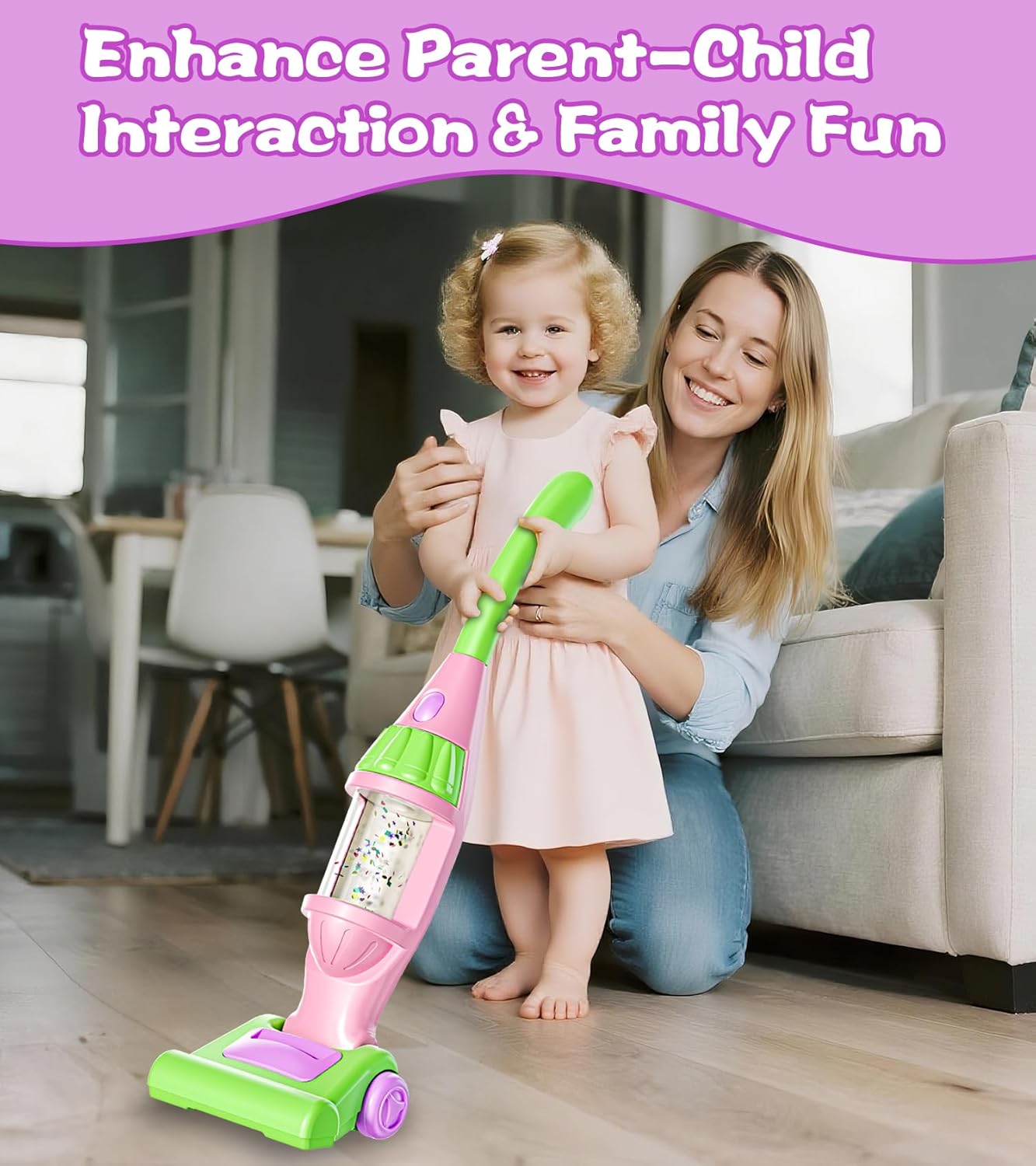 Toddler Vacuum Toy That Works with Lights & Sounds, Pretend Play Toy Vacuum for Toddlers 3-5 Years Old, Baby Vacuum for Boys, Girls, Kids Vacuum Cleaner Cleaning Toys with Spray Bottle, 2 Towels